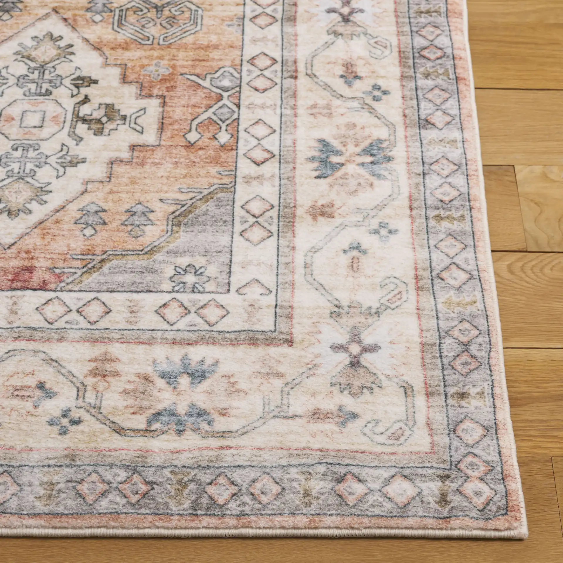 Montana Tribal Medallion Rug in Beige / Light Brown in a styled room