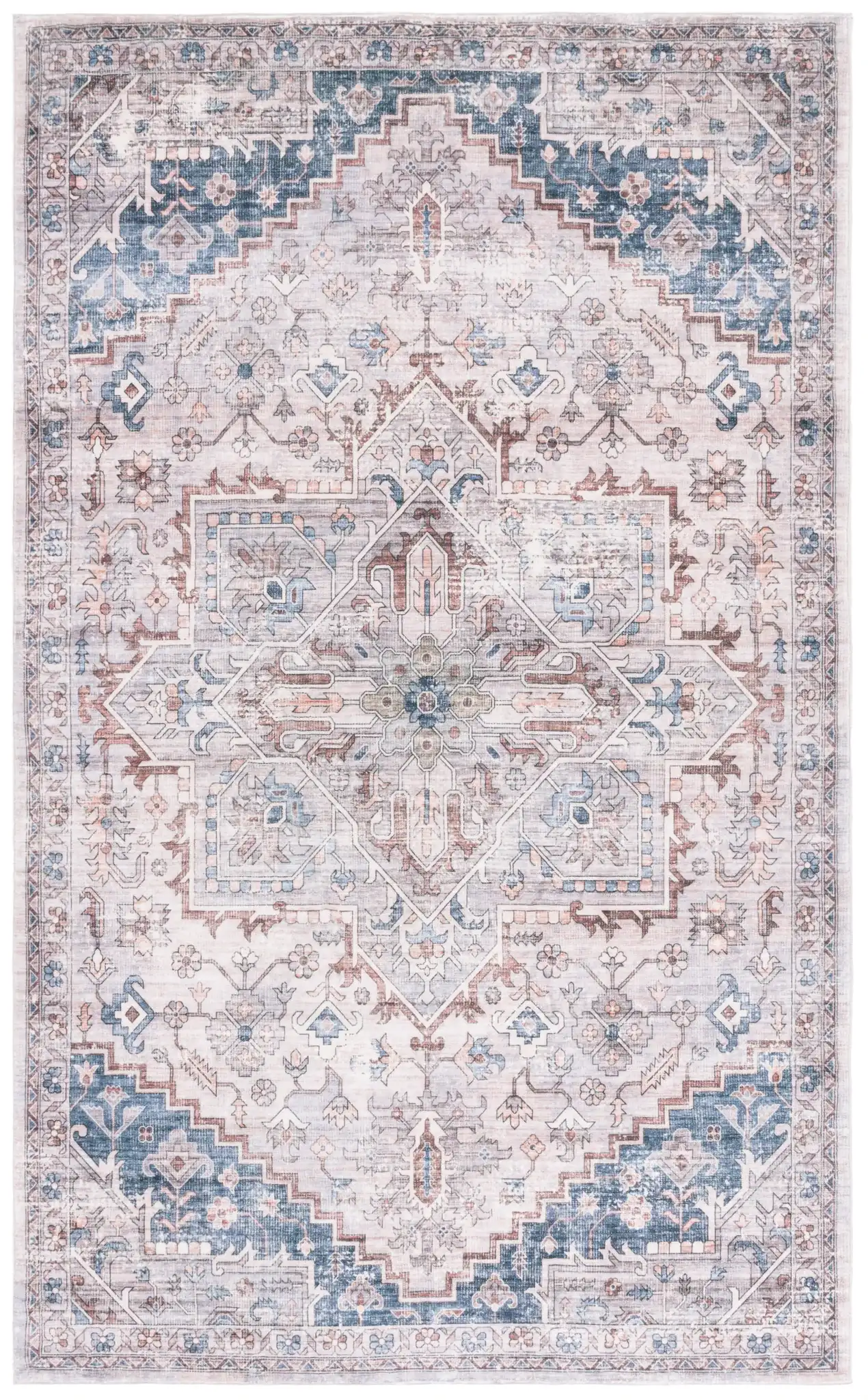 Montana Medallion Bordered Rug in Gray / Blue