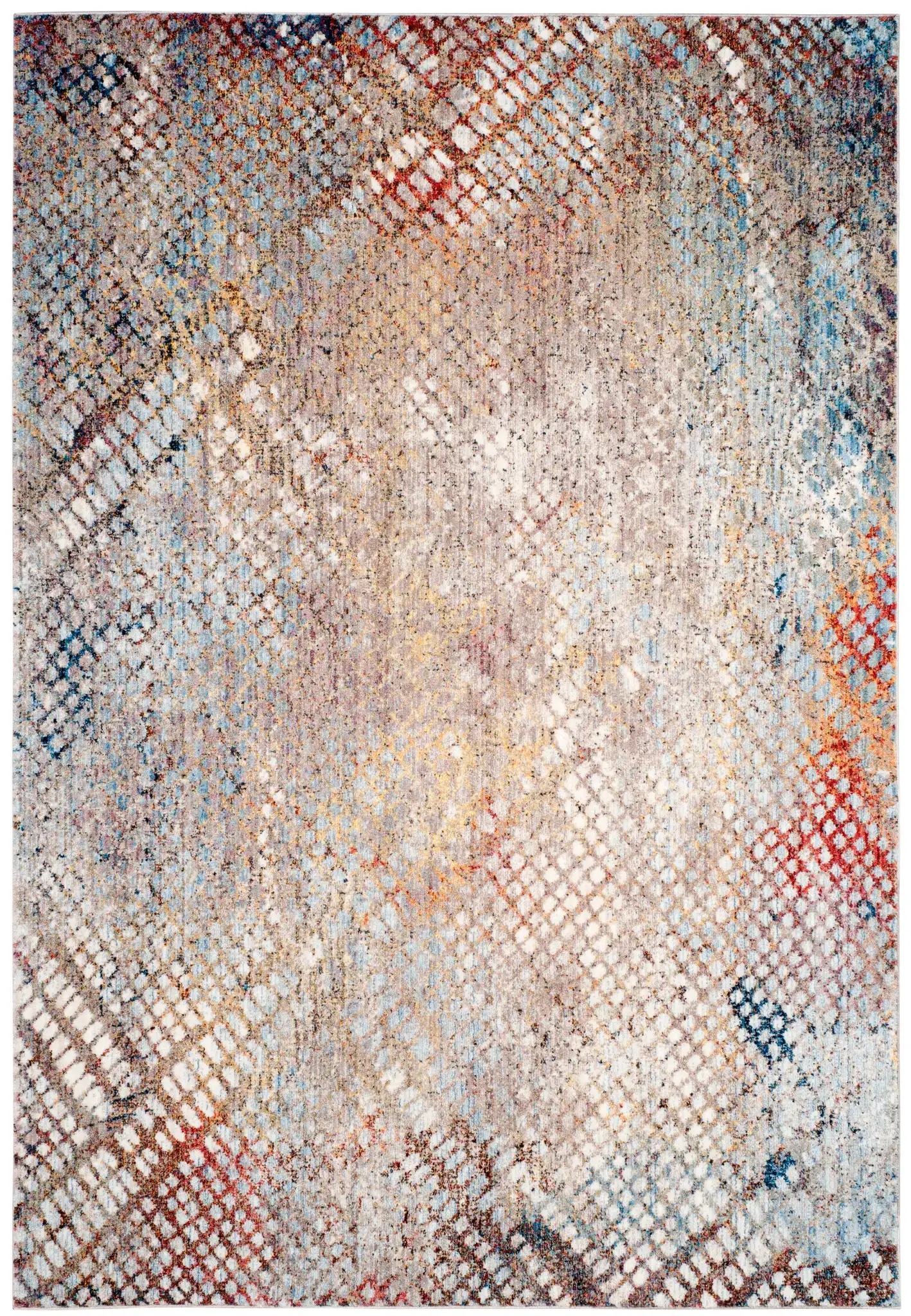 Monray Distressed Grid Rug in Gray / Gold