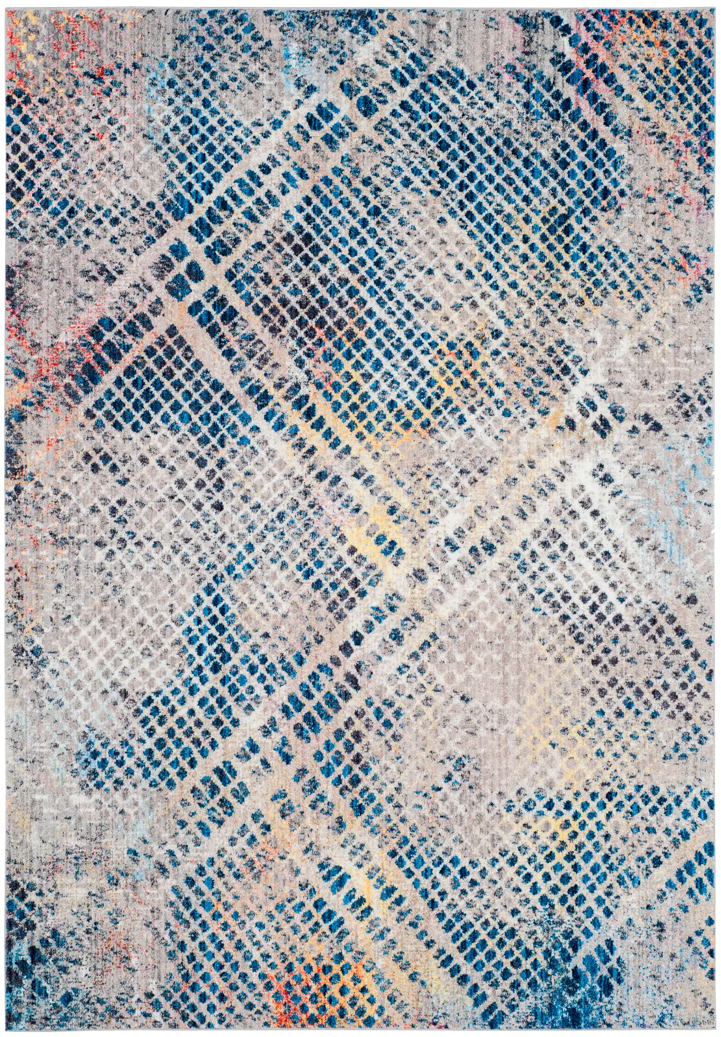 Monray Distressed Grid Rug in Blue / Multicolor