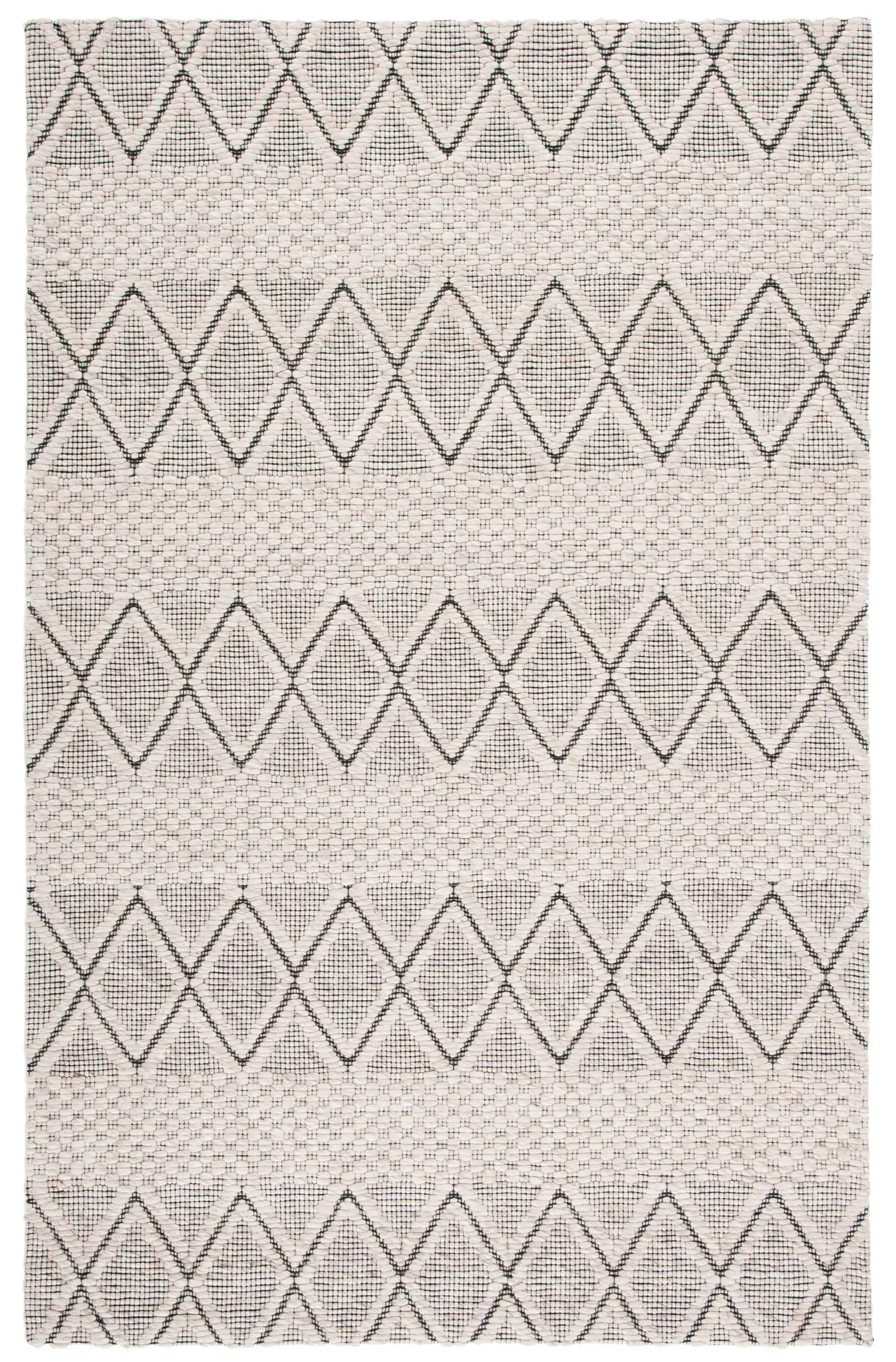 Marbella Banded Diamond Hand-Woven Wool Rug in Silver / Black