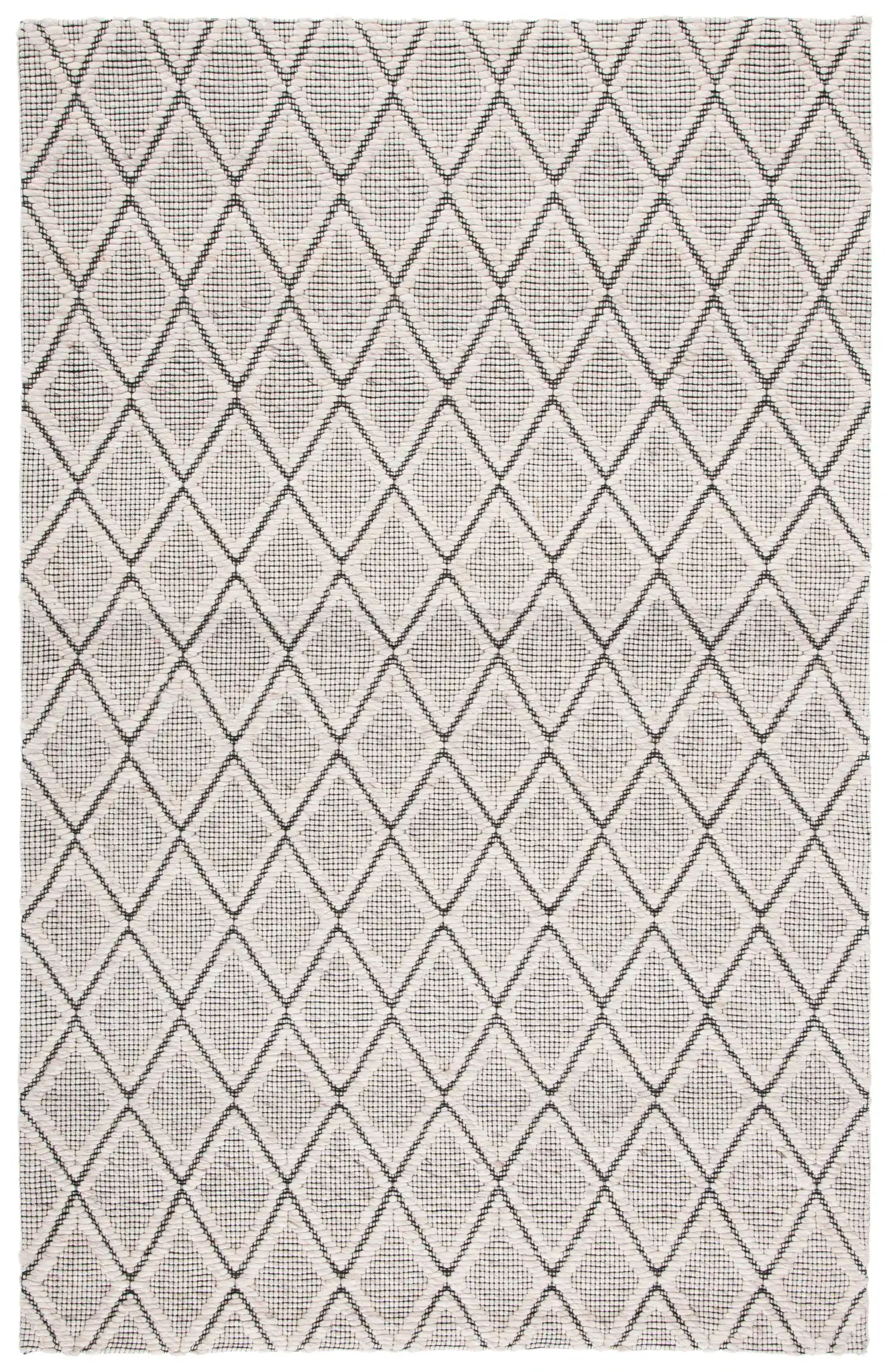 Marbella Diamond Trellis Hand-Woven Wool Rug in Silver / Black