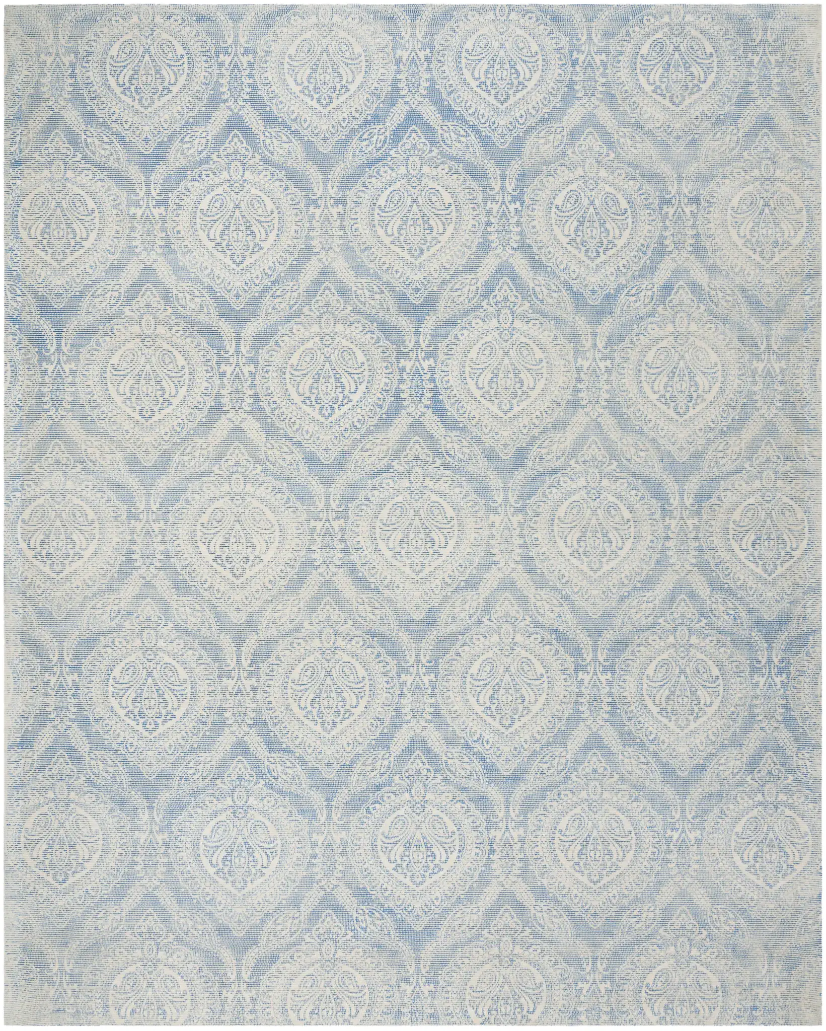Marbella Damask Hand-Loomed Rug in Blue / Ivory