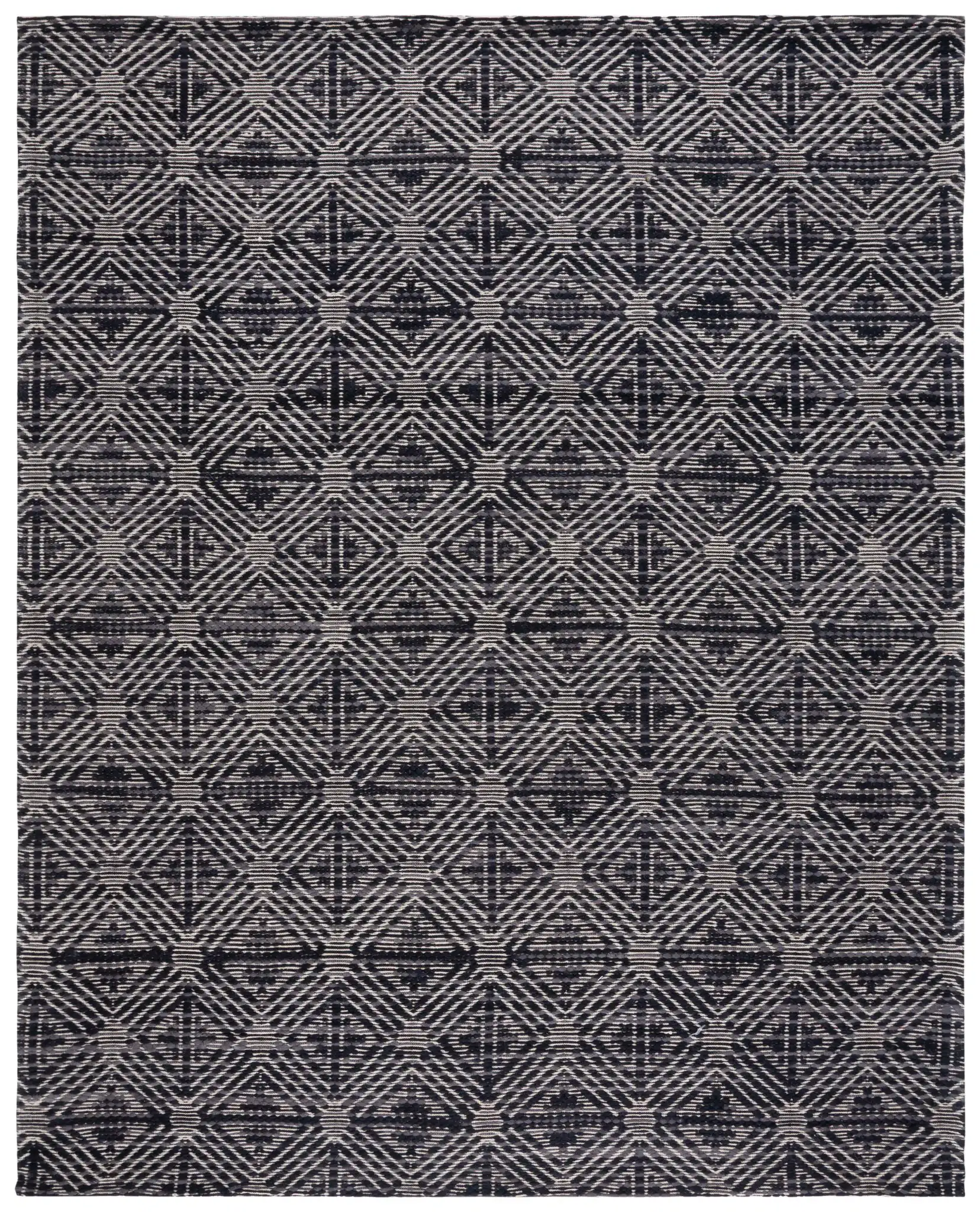 Marbella Hampshire Concentric Diamond Hand-Loomed Wool Rug in Black / Ivory