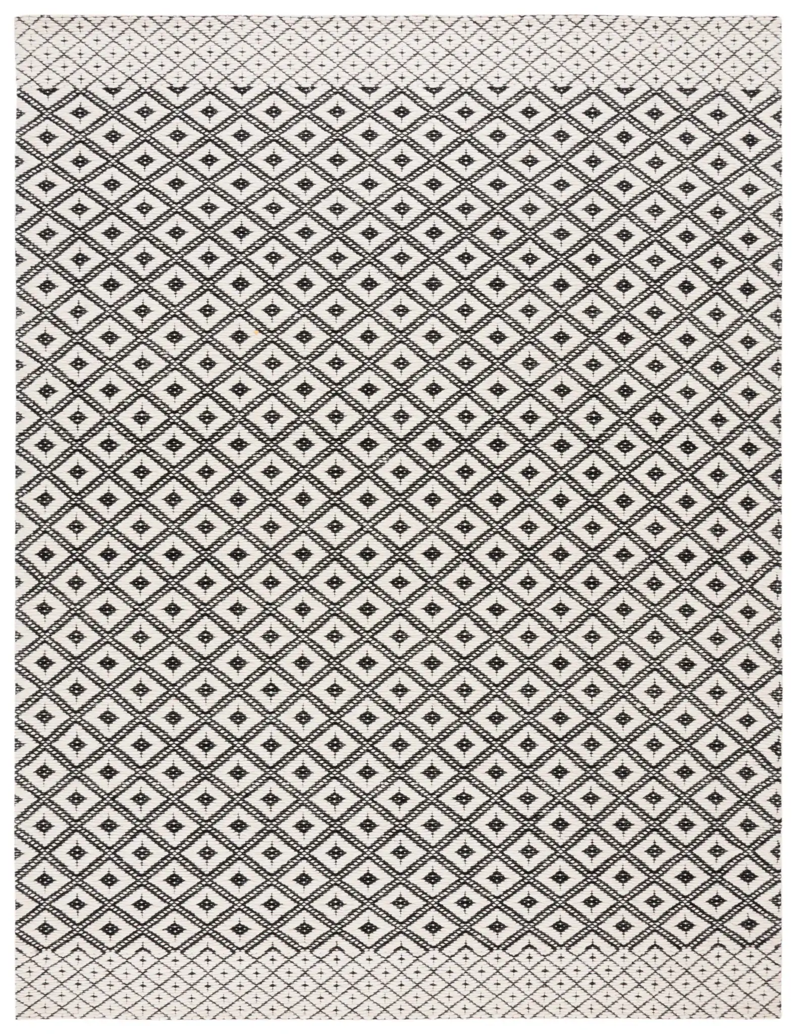 Marbella Kenza Diamond Lattice Hand-Loomed Wool Rug in Black / Ivory