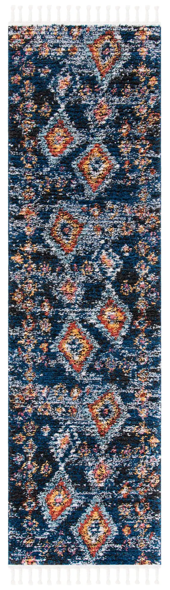 Morocco Nested Diamond Shag Rug in Navy / Multicolor, detail view