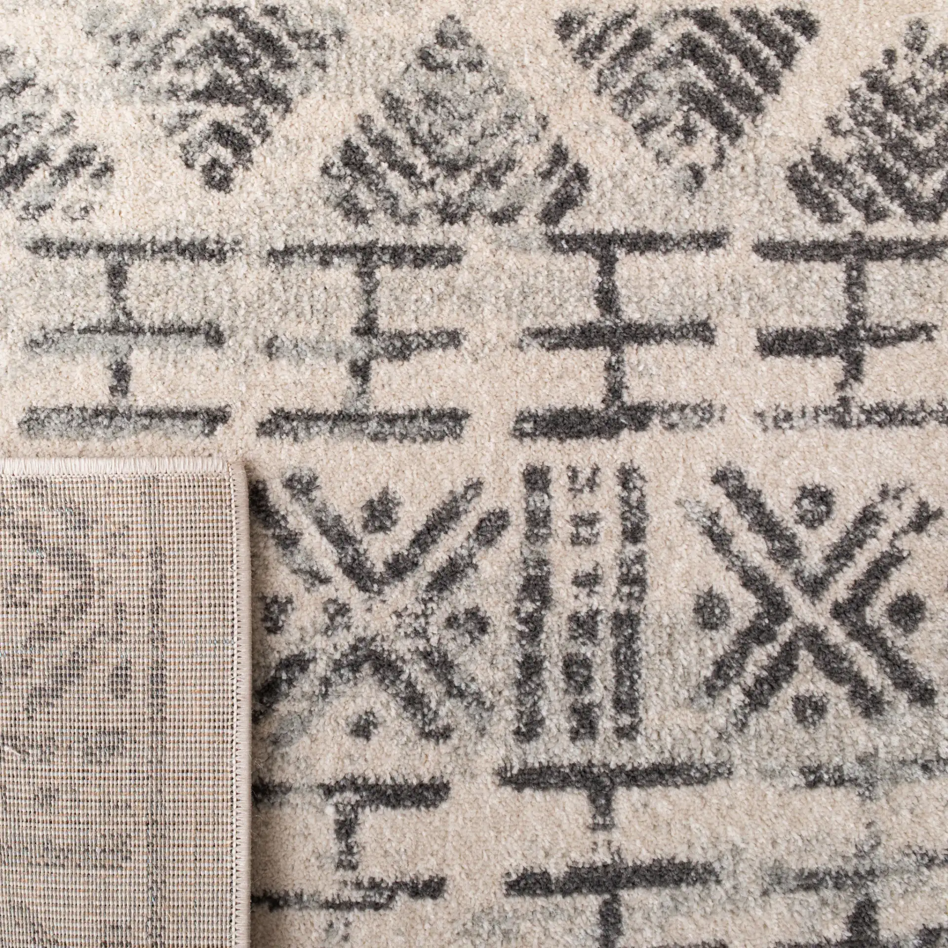 Mercer Banded Tribal Rug in Ivory / Gray in a styled room