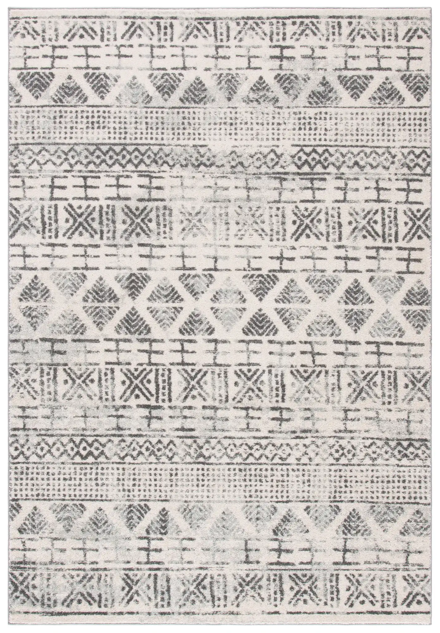 Mercer Banded Tribal Rug in Ivory / Gray