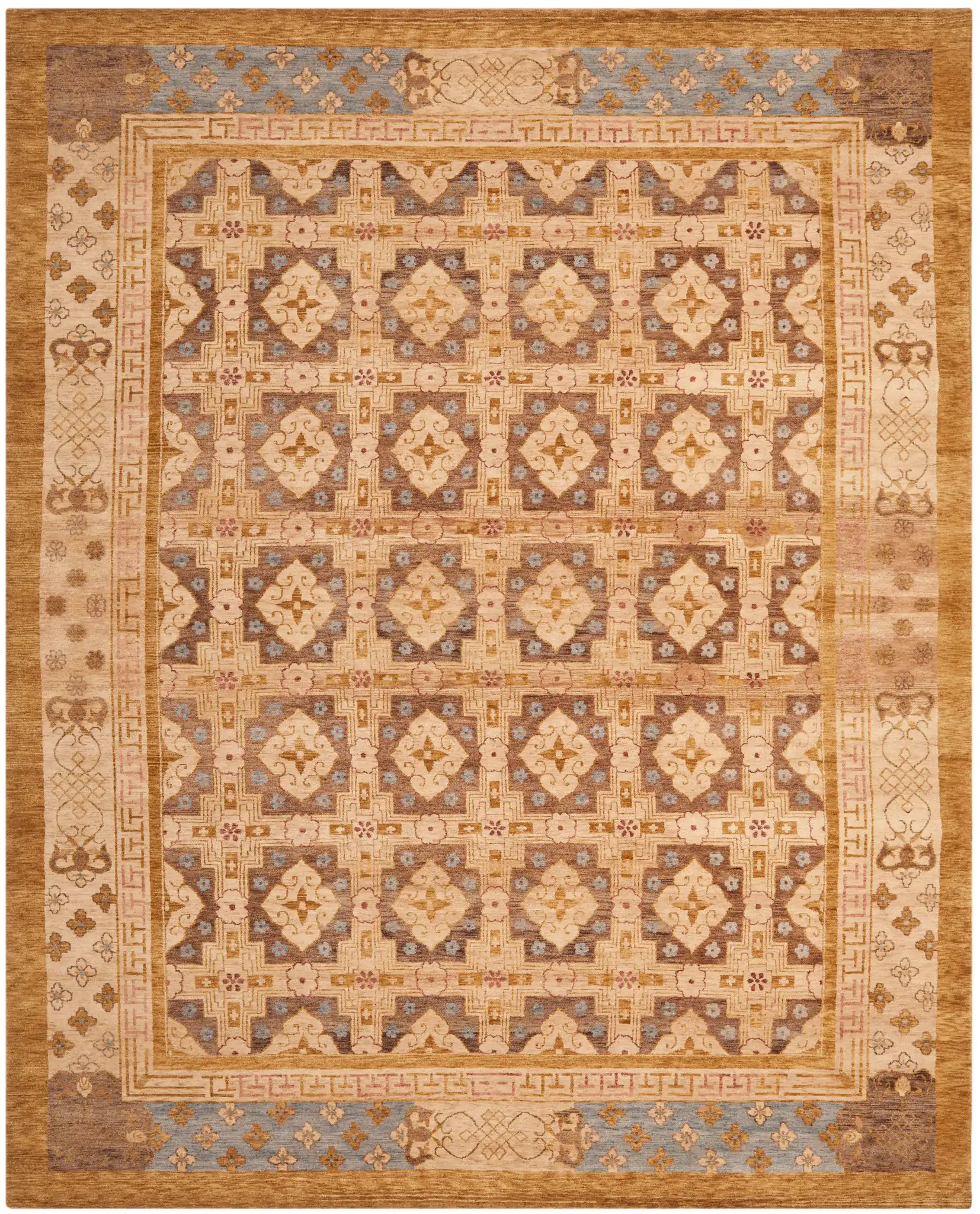 Marrakesh Tile Hand-Knotted Wool Rug in Gold / Light Blue