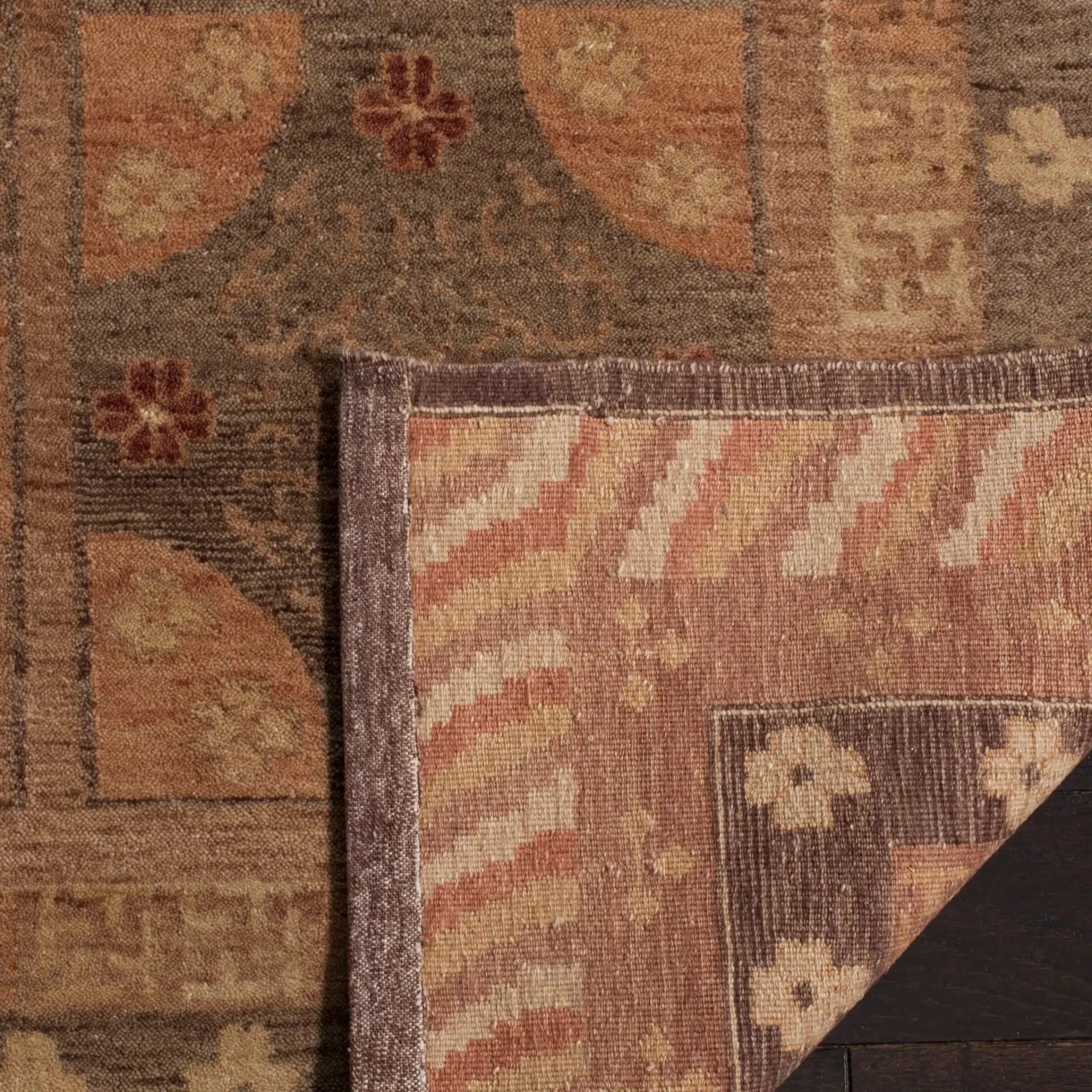 Marrakesh Panel Wool Rug in Gold / Tan in a styled room