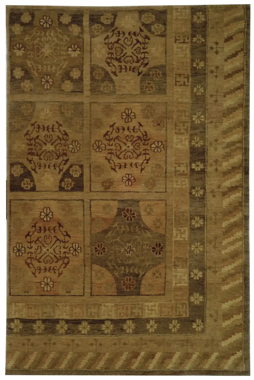Marrakesh Panel Wool Rug in Gold / Tan, detail view
