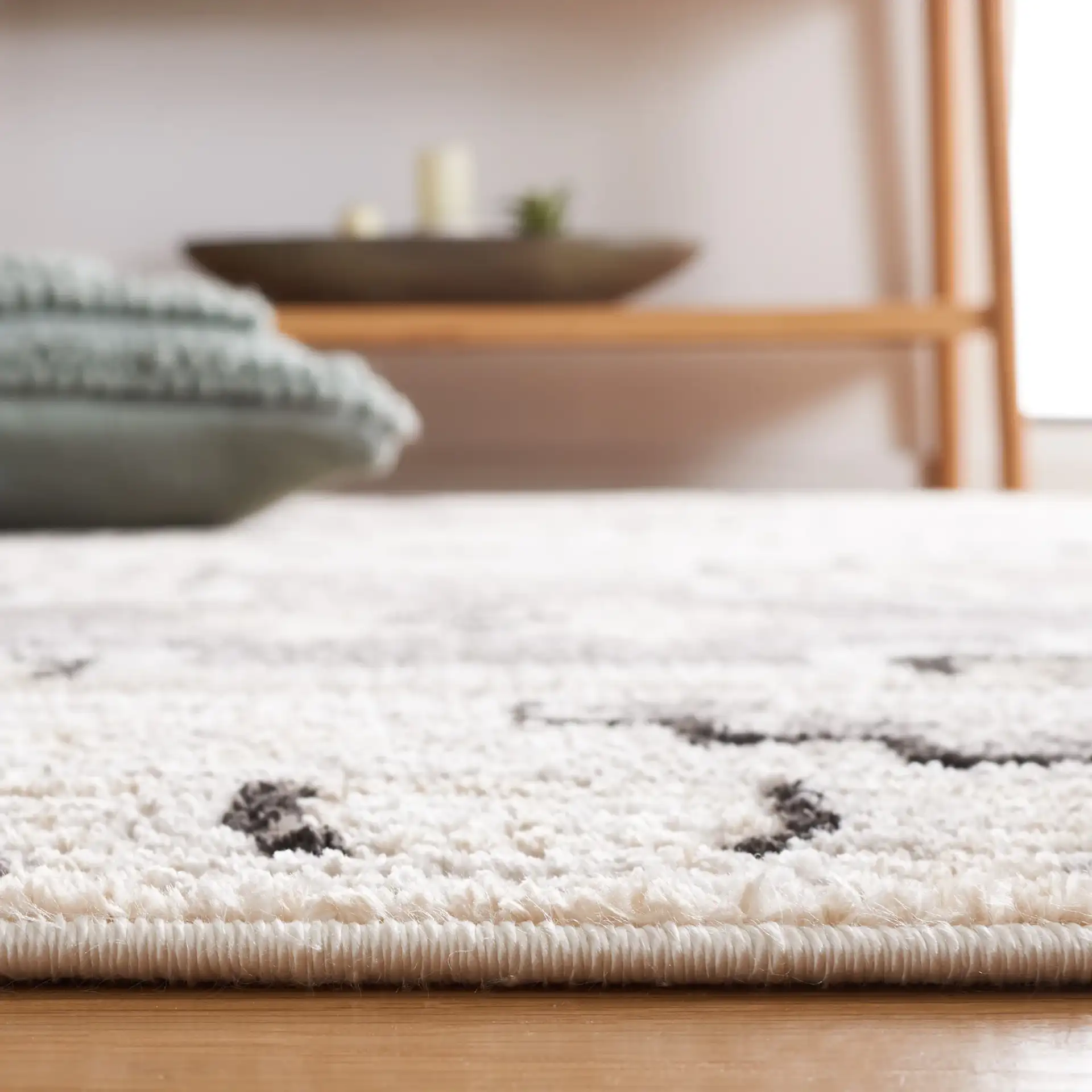Marrakesh Southwestern Diamond Medallion Rug in Beige / Gray in a styled room