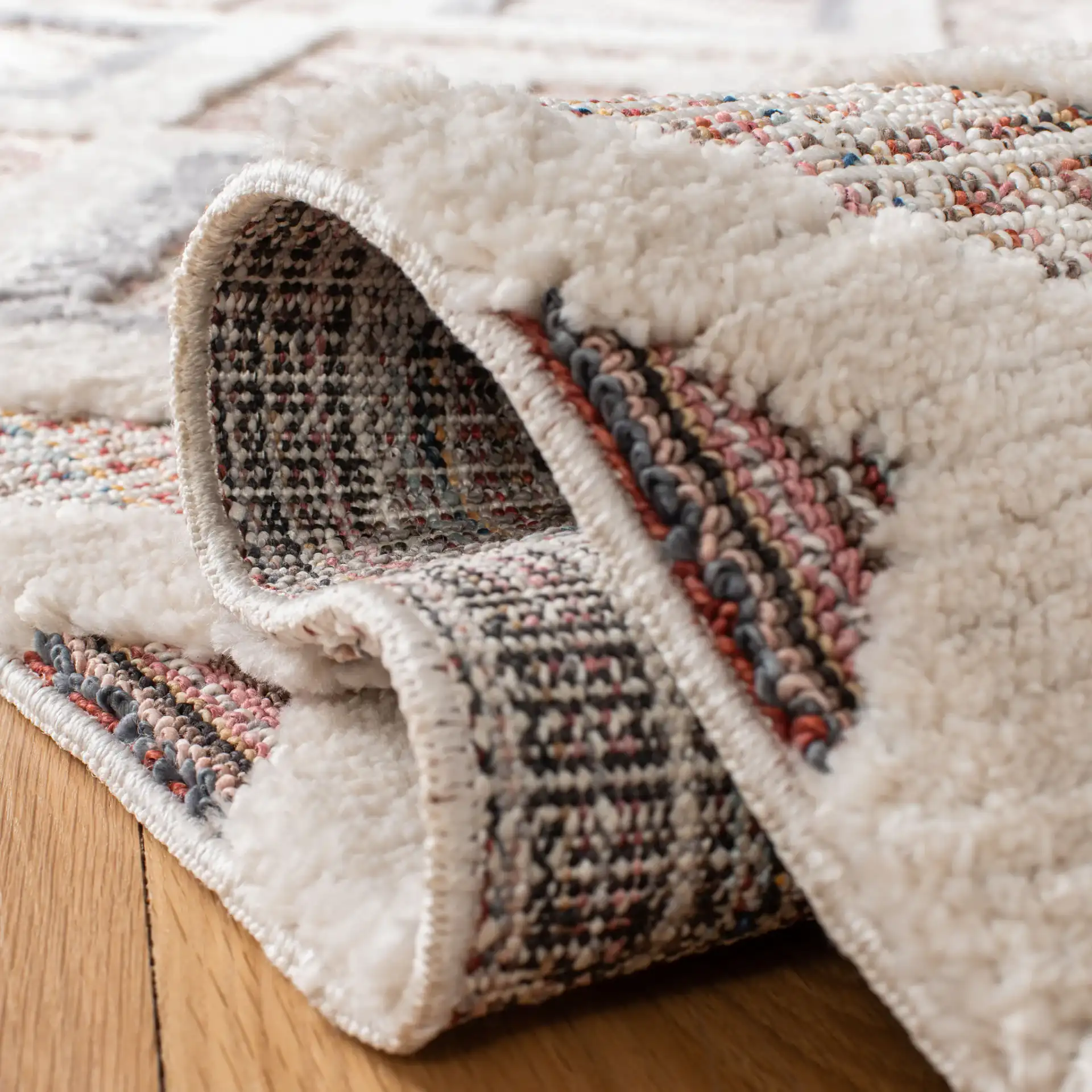 Marrakesh Diamond Grid Rug in Gray / Multicolor in a styled room