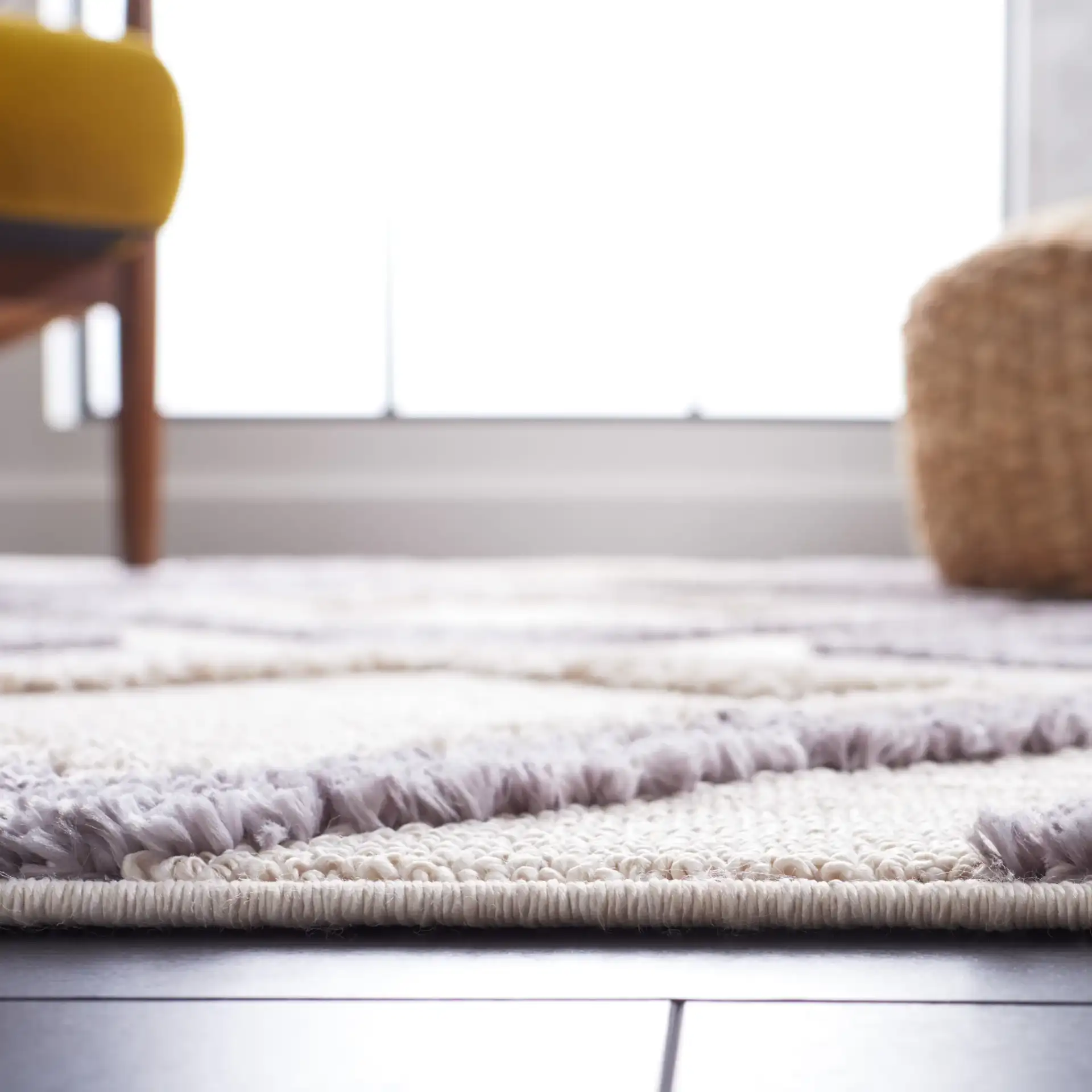 Marrakesh Nested Diamond Border Rug in Ivory / Gray in a styled room