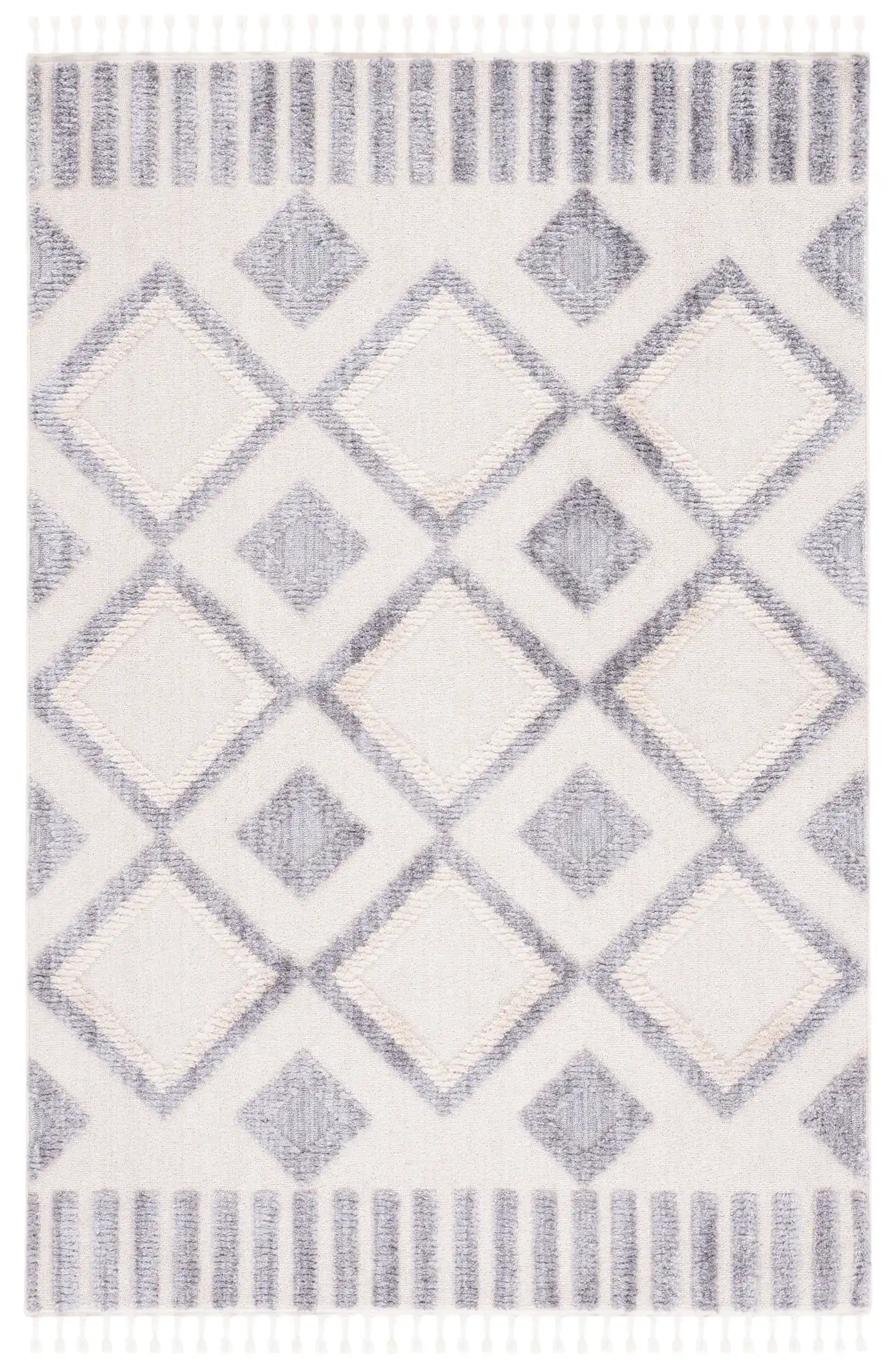 Marrakesh Nested Diamond Border Rug in Ivory / Gray