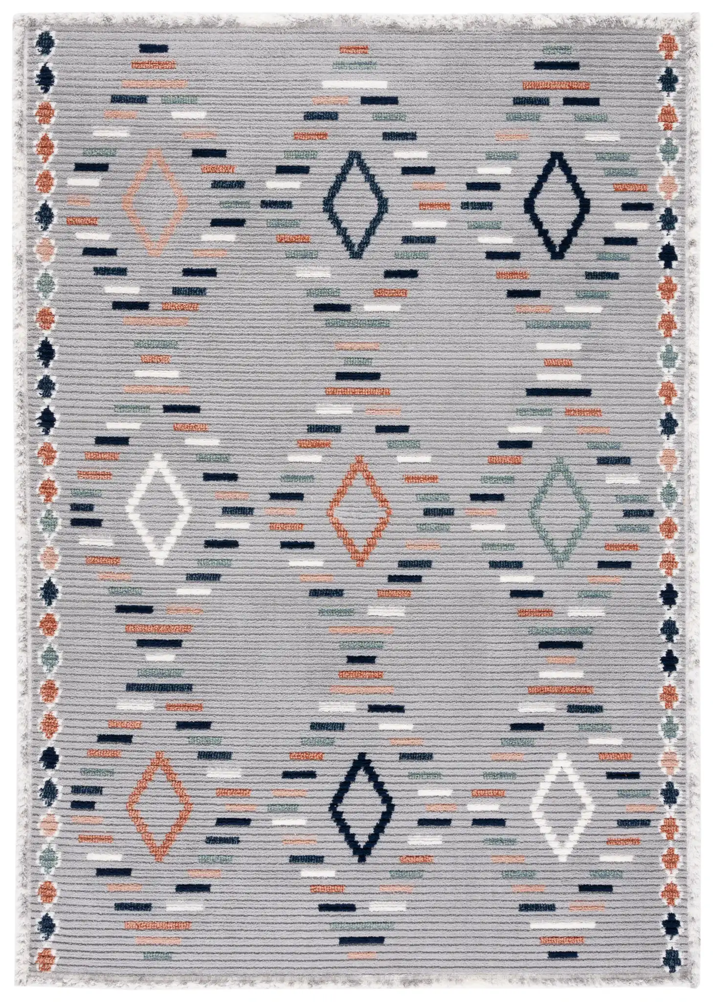 Marrakesh Dashed Diamond Rug in Gray / Blue Rust
