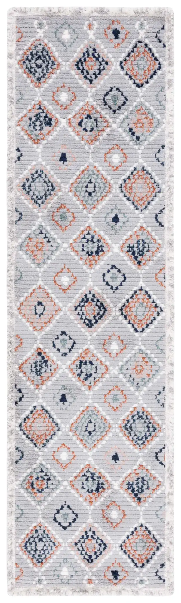 Marrakesh Tribal Diamond Lattice Rug in Gray / Blue Rust