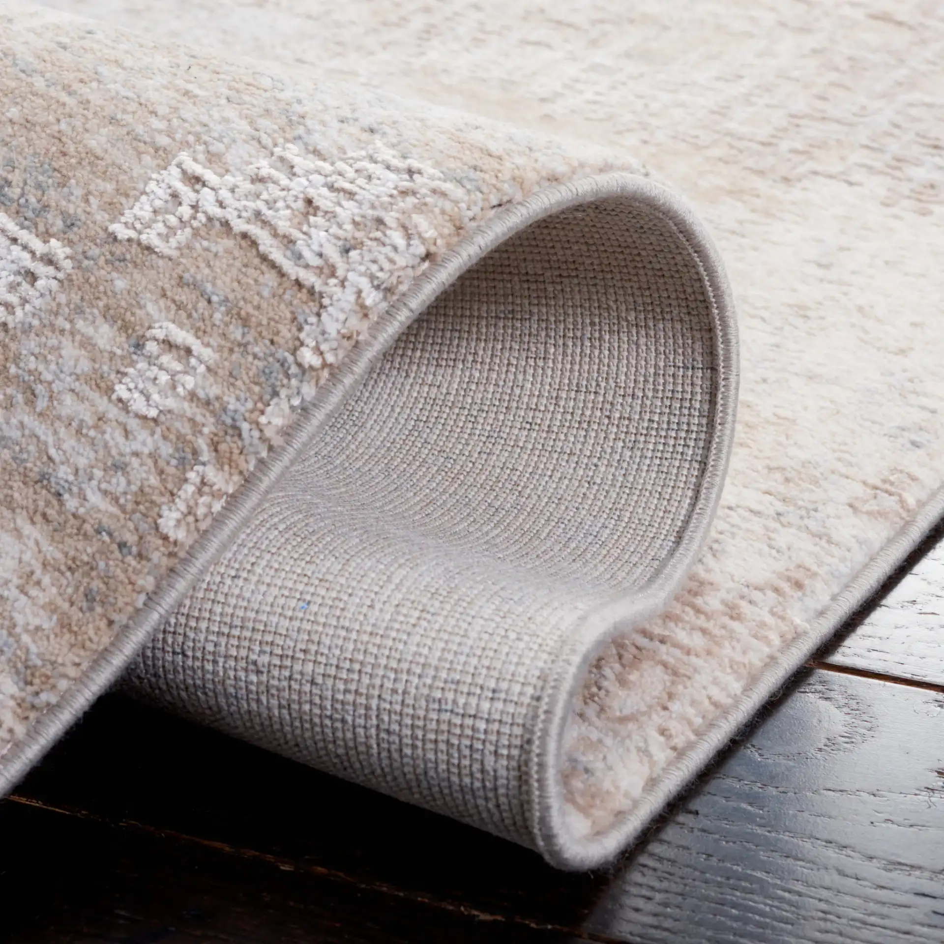 Marmara Abstract Grid Rug in Gray / Beige Blue in a styled room