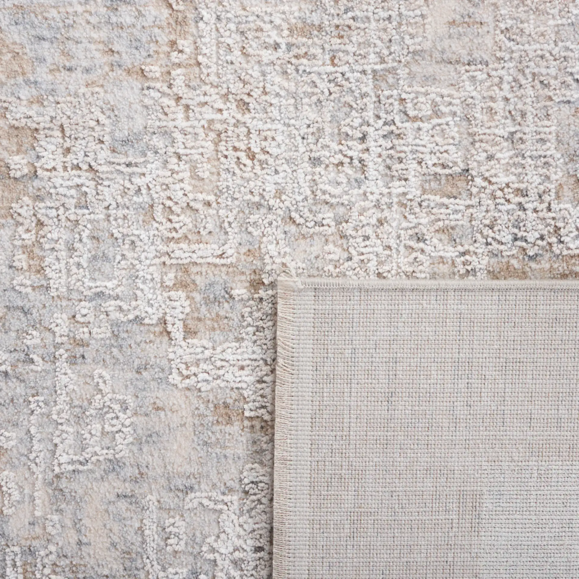 Marmara Abstract Grid Rug in Gray / Beige Blue in a styled room