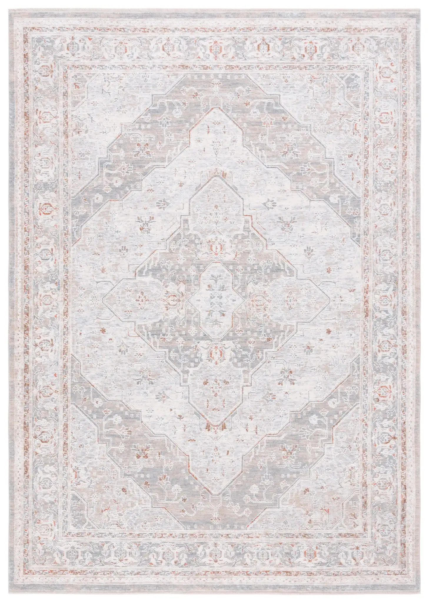 Marmara Medallion Bordered Rug in Beige / Blue Rust