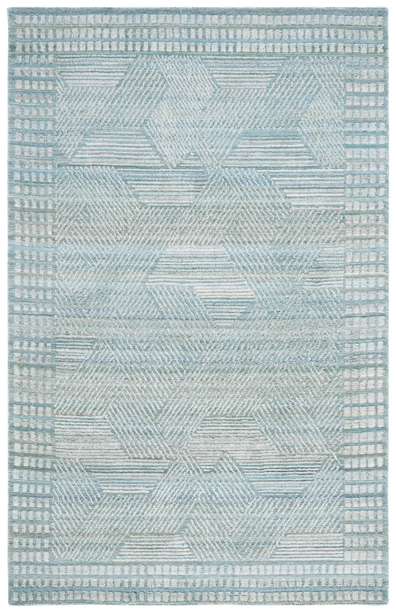 Marquee Interlocking Line Hand-Tufted Rug in Turquoise / Gray