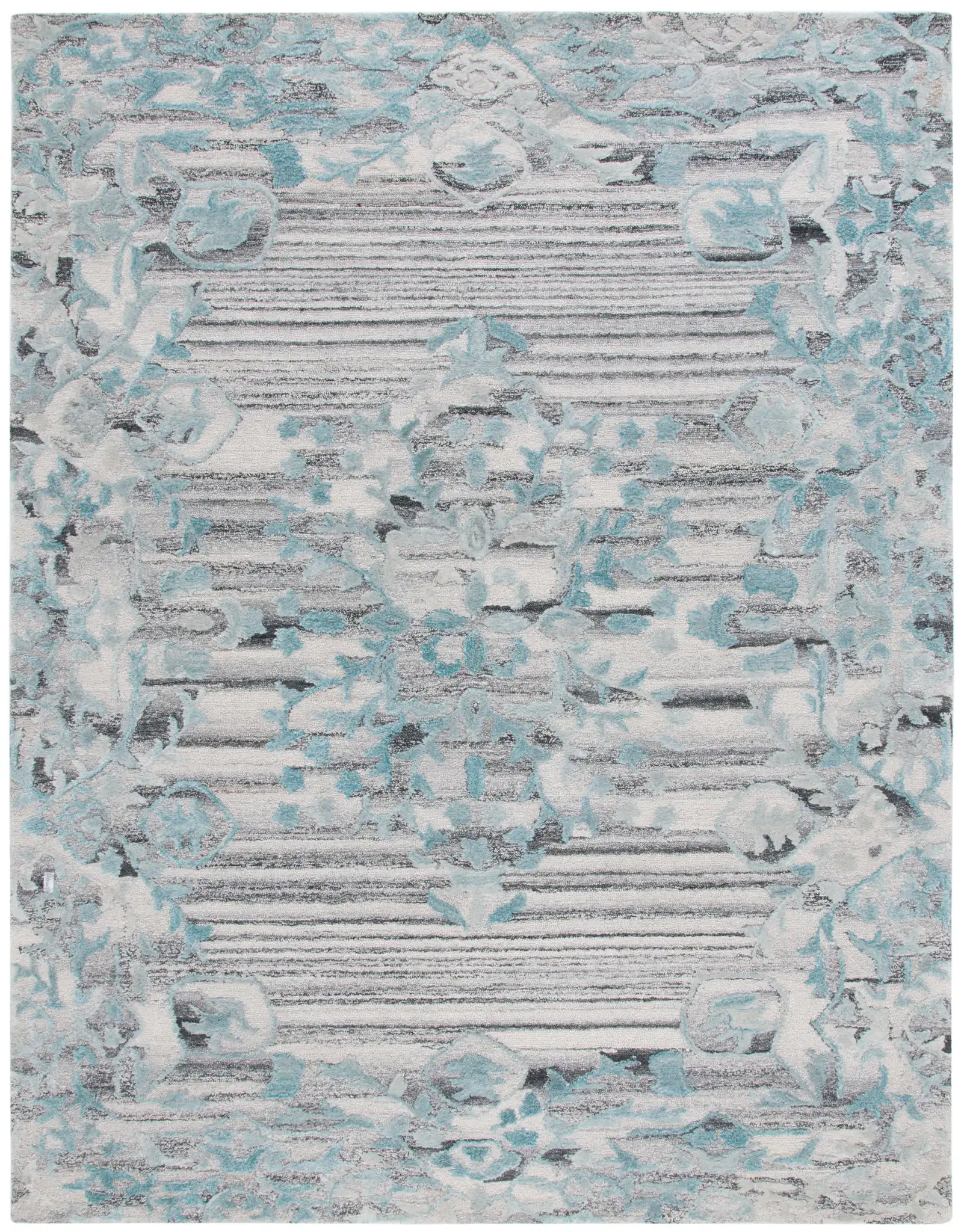 Marquee Striped Medallion Hand-Tufted Rug in Gray / Teal