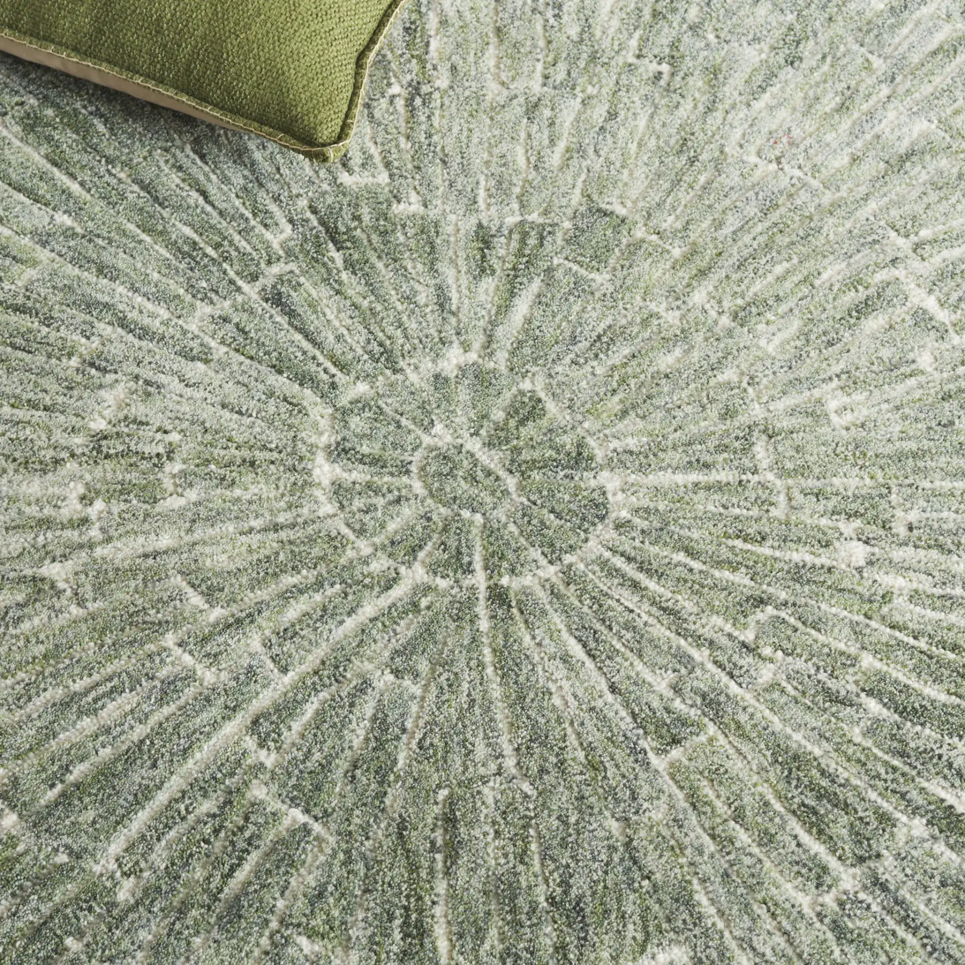 Marquee Mosaic Hand-Tufted Wool Rug in Green in a styled room