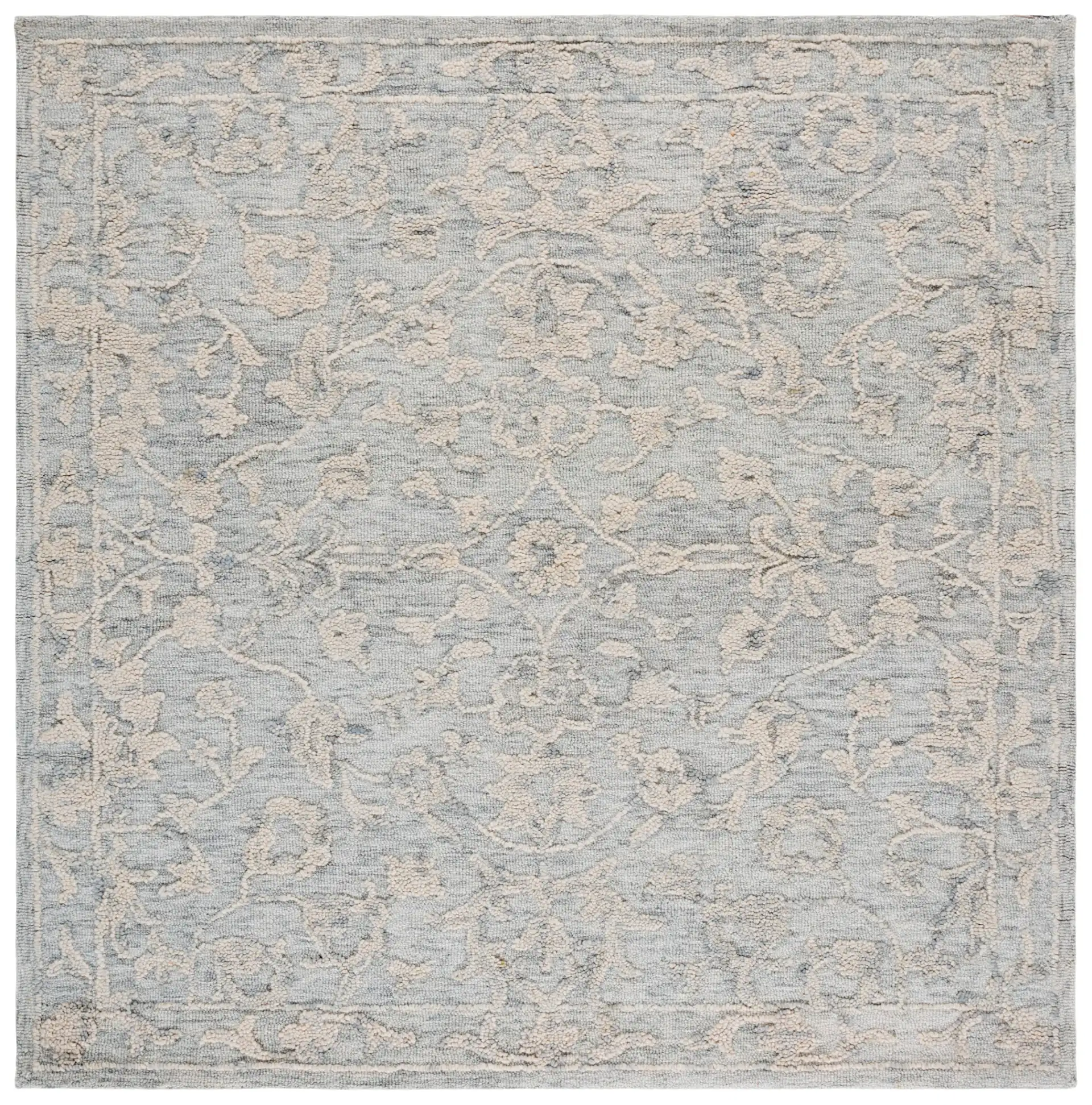 Marquee Floral Vine Bordered Hand-Tufted Rug in Gray / Ivory