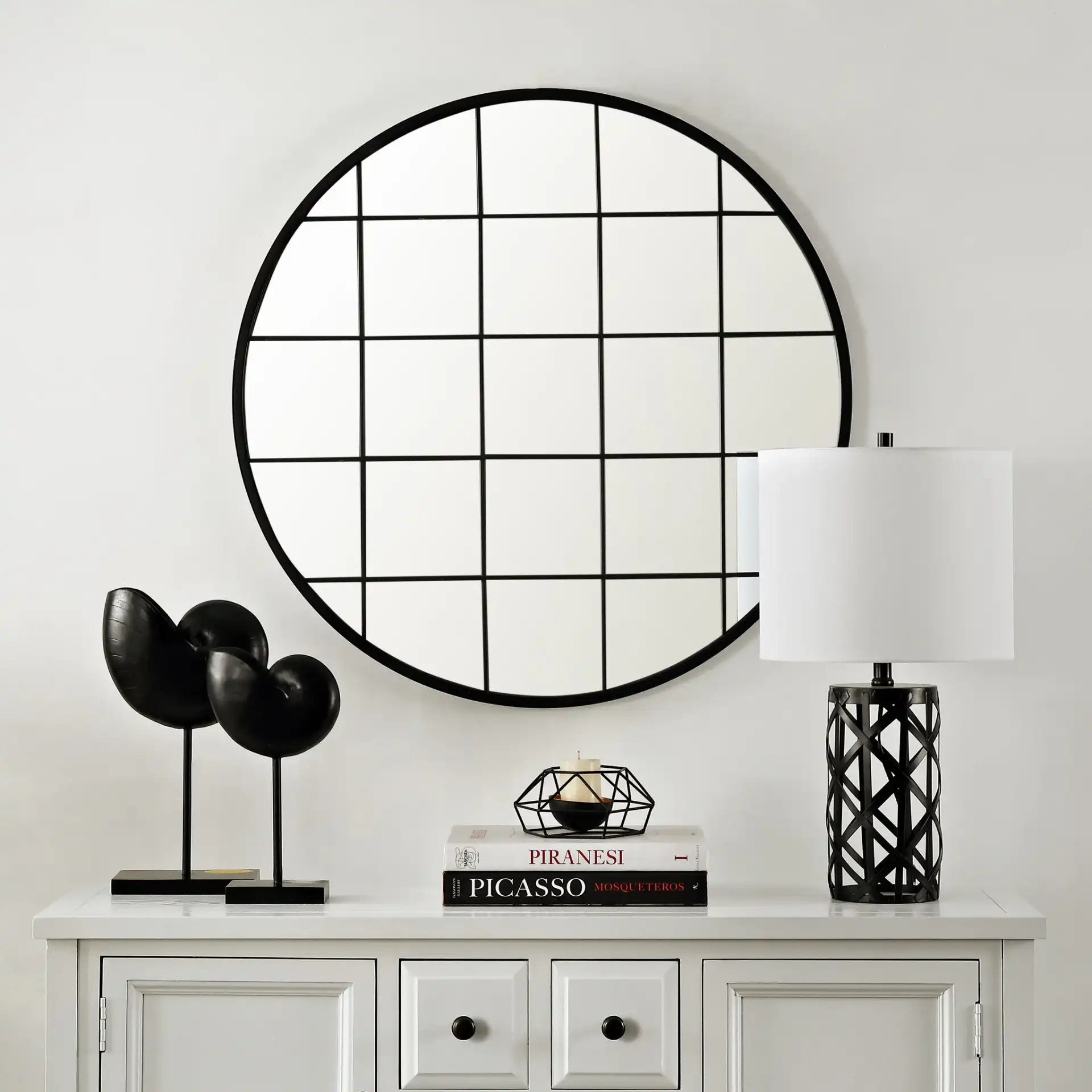 Simmie 32" Mirror in Black in a styled room