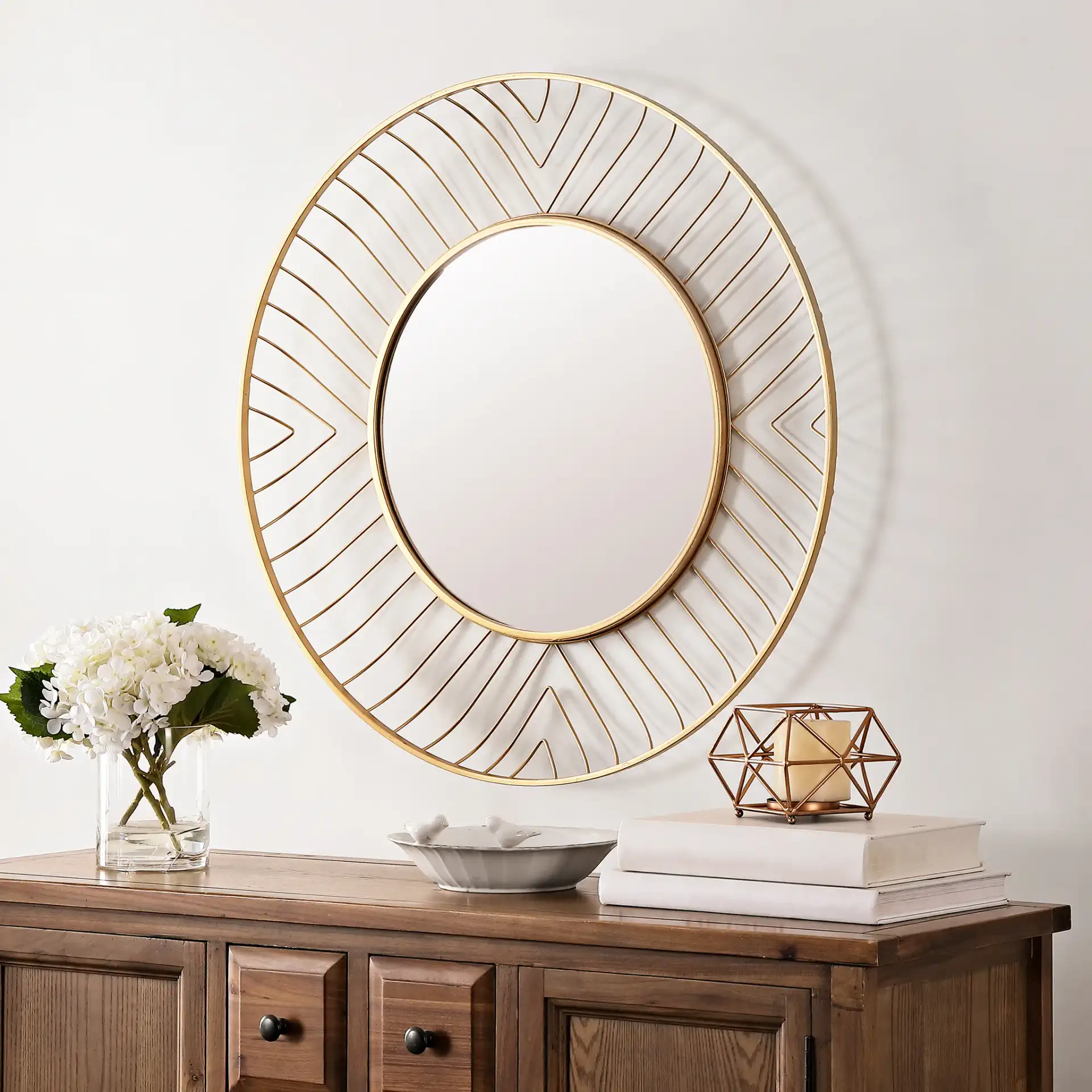 Fonna Mirror in Gold in a styled room
