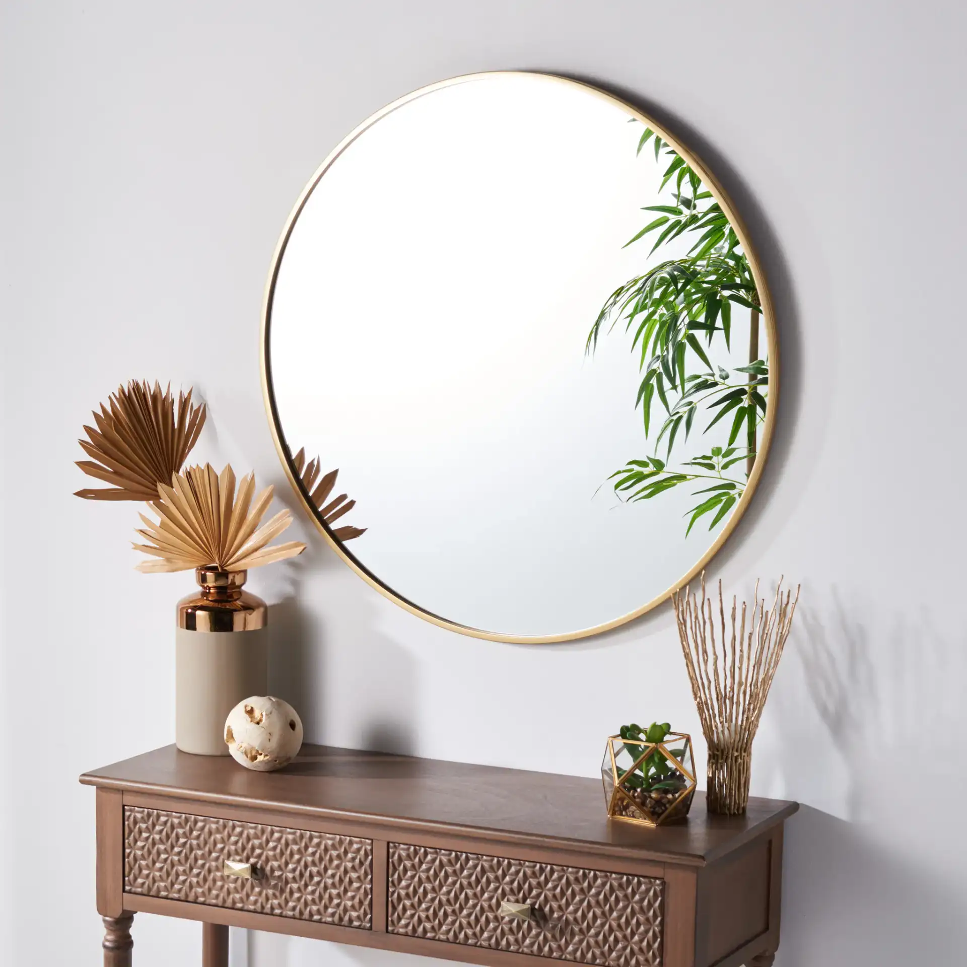 Rinlon 30-Inch Mirror in Gold in a styled room