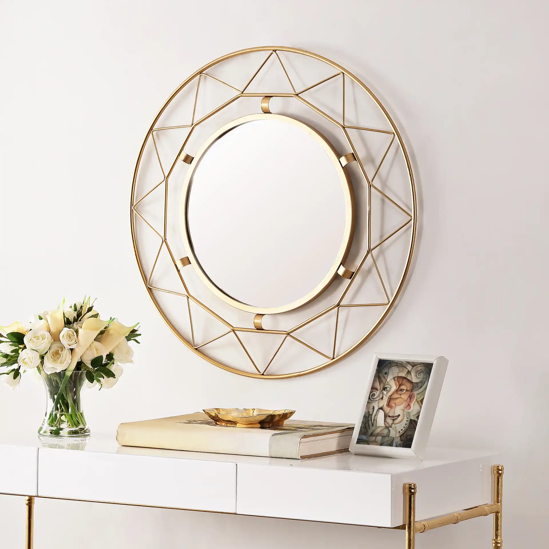 Cosria 30" Mirror in Gold in a styled room
