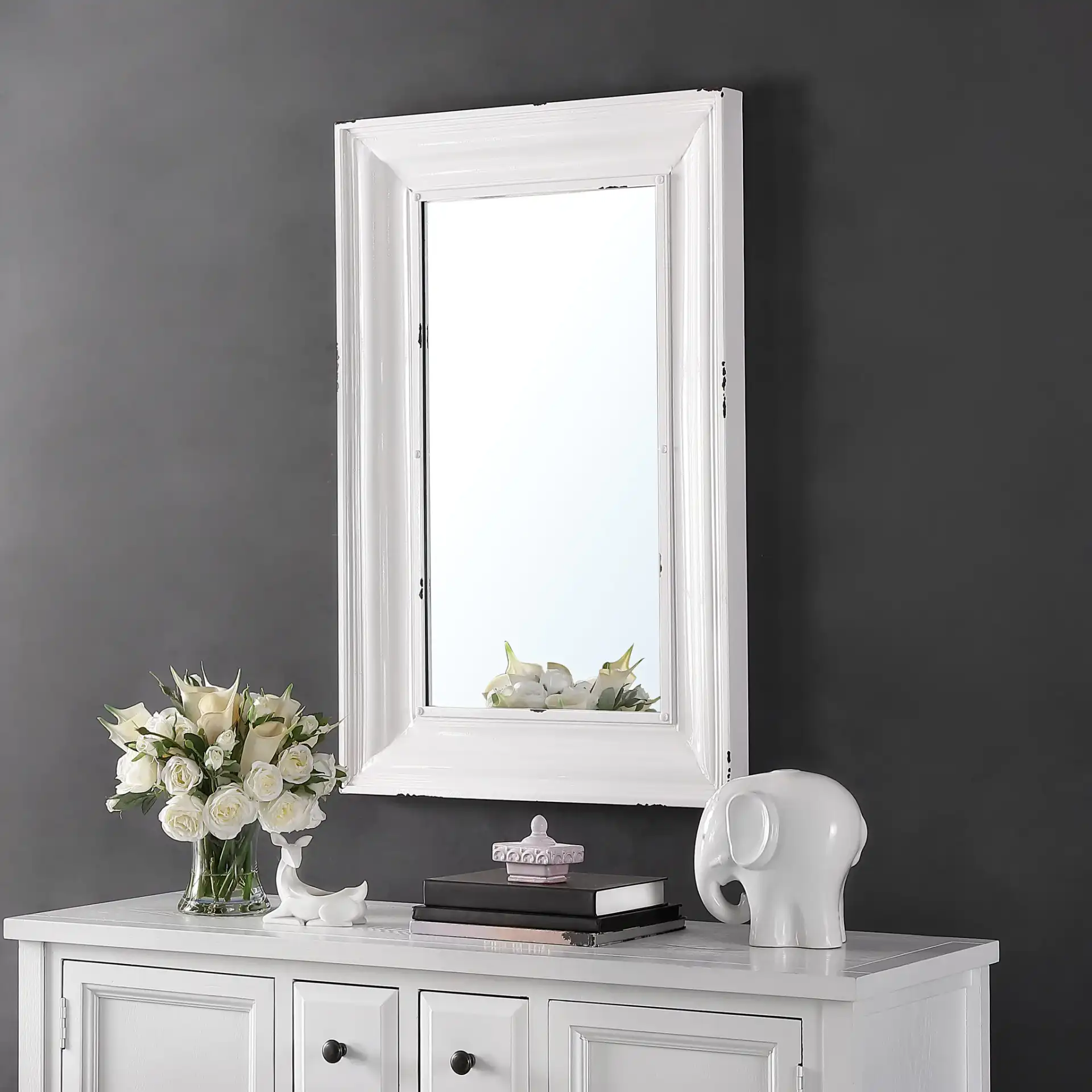 Linsa 24-Inch Mirror in White in a styled room