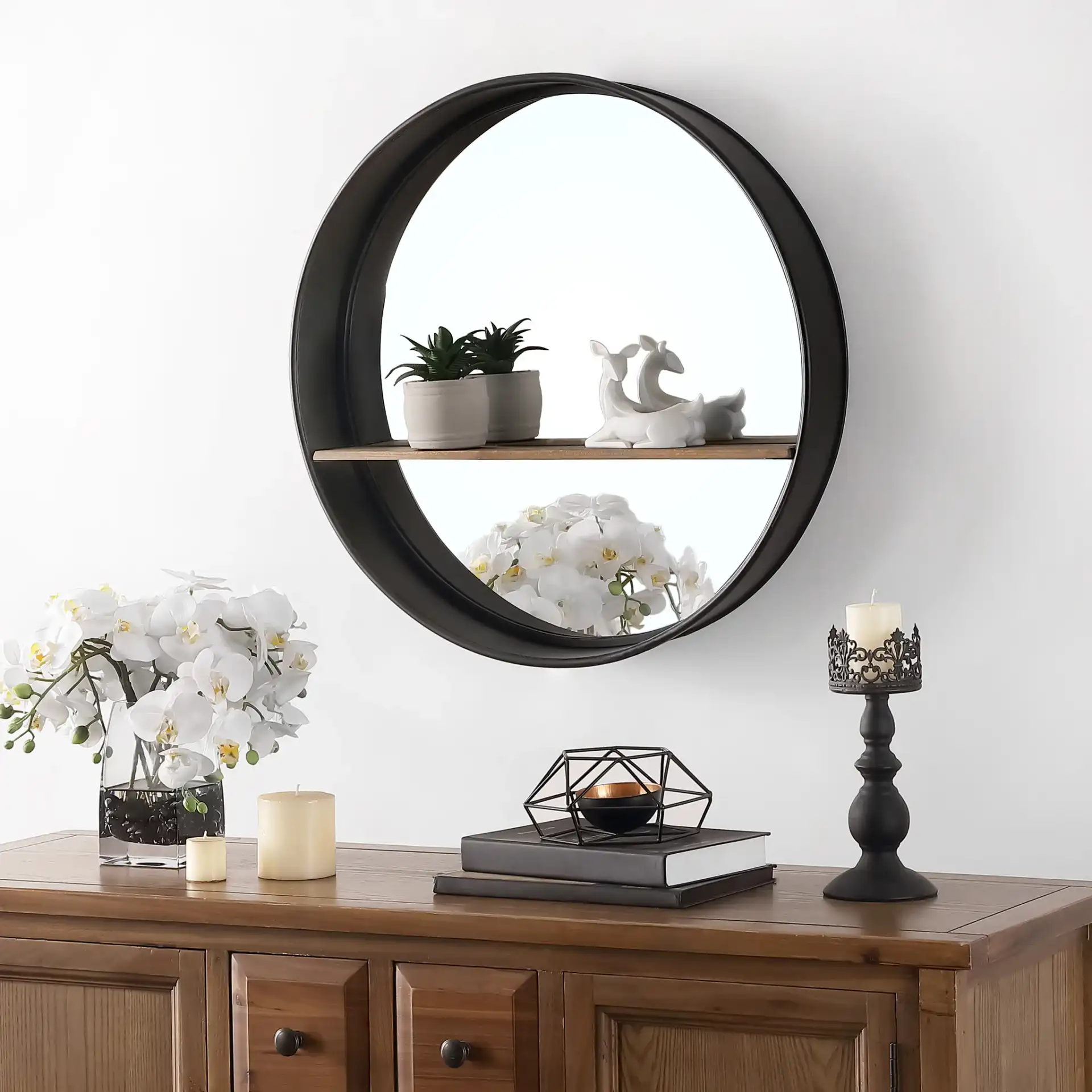 Bonni Mirror in Black in a styled room