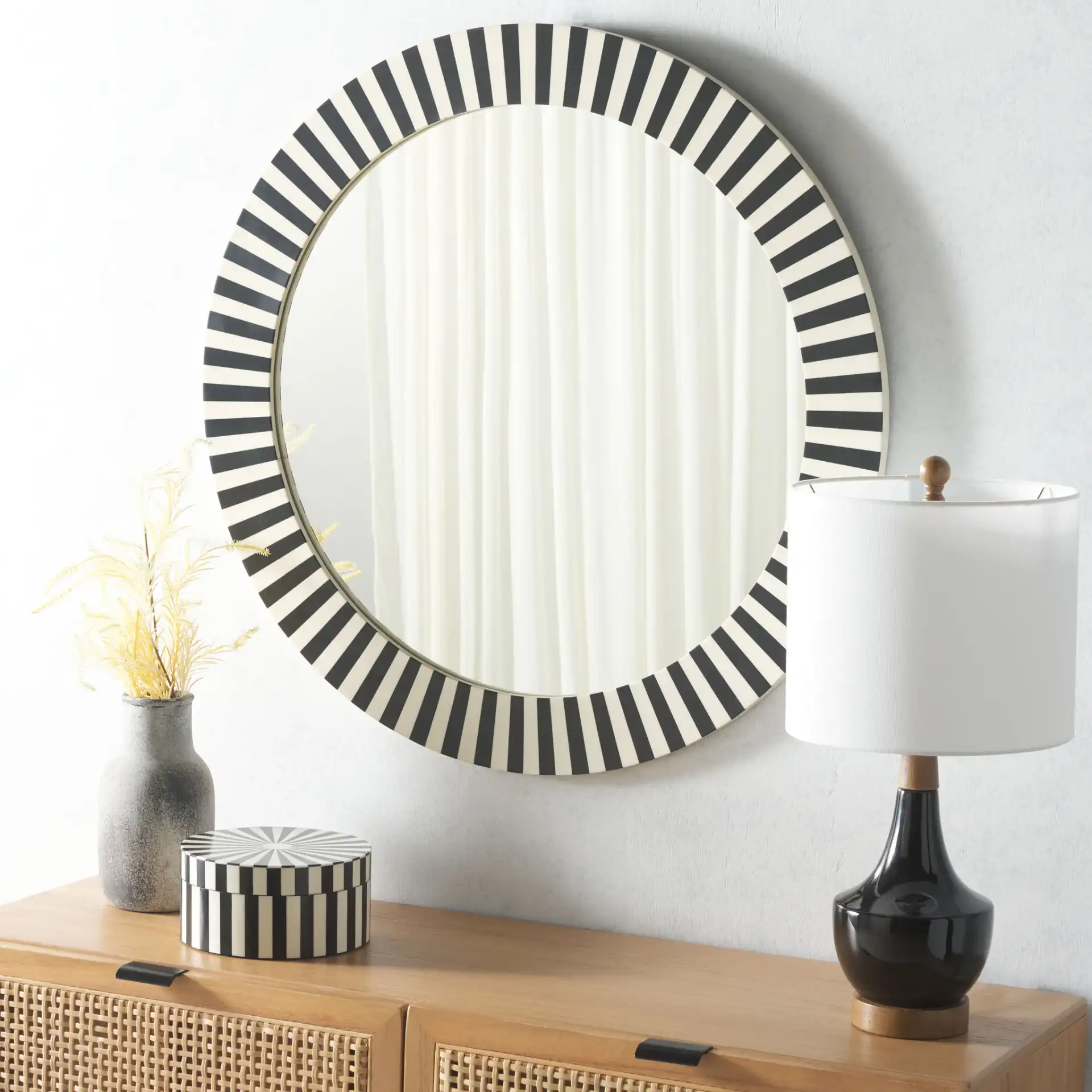 Charli Mirror in Black / Ivory in a styled room