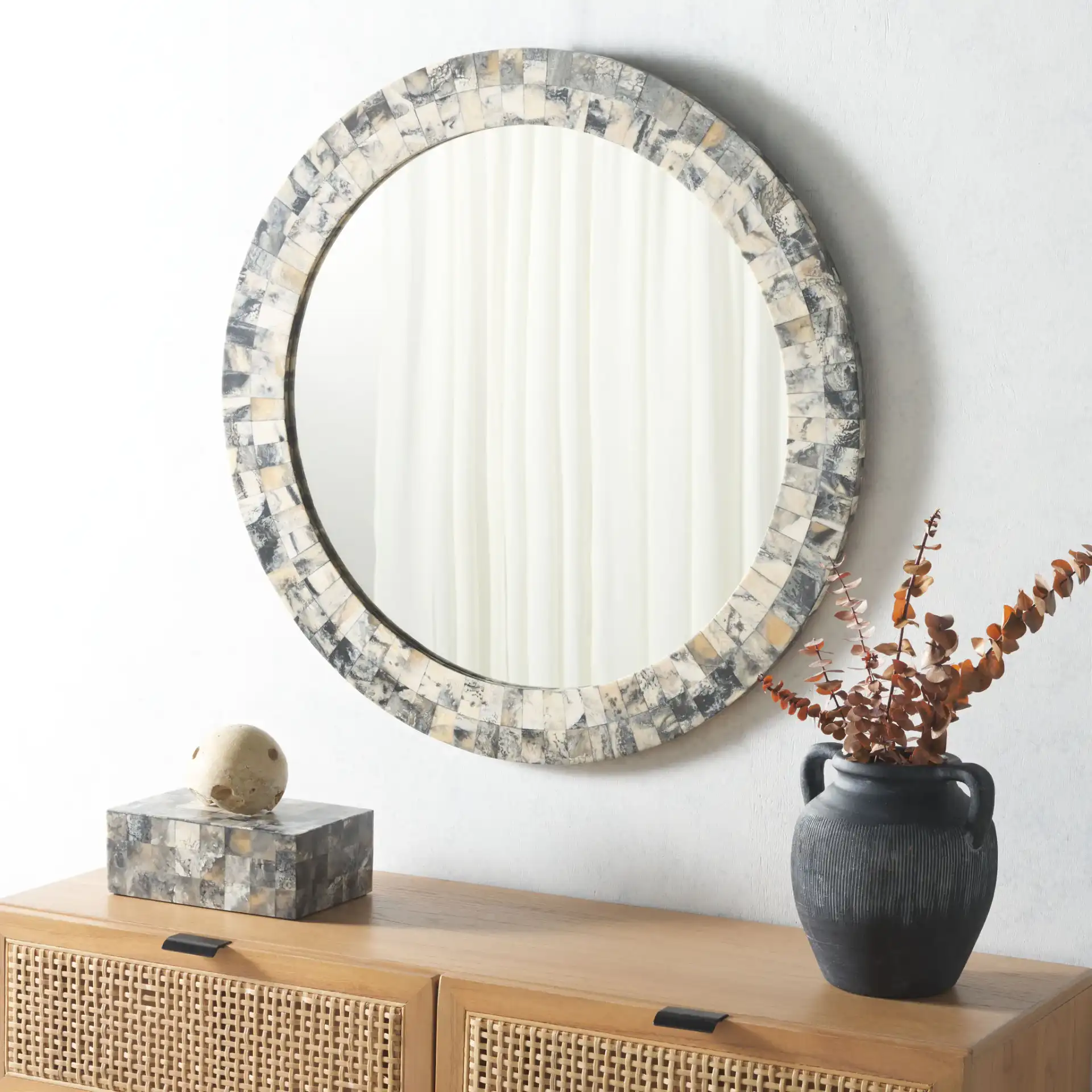 Lori Mirror in Antique Green / Horn in a styled room