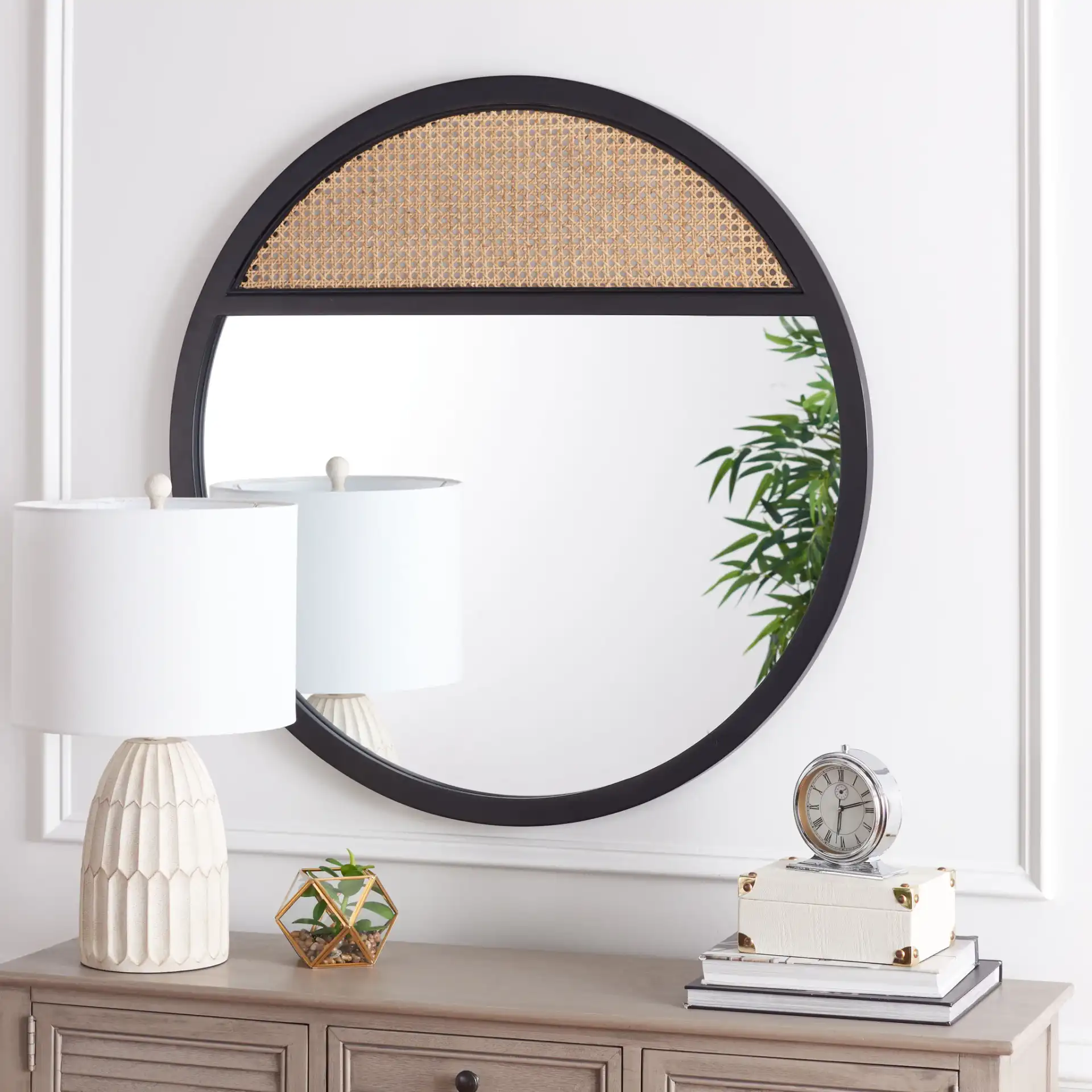 Derby 35.5-Inch Mirror in Black / Natural in a styled room