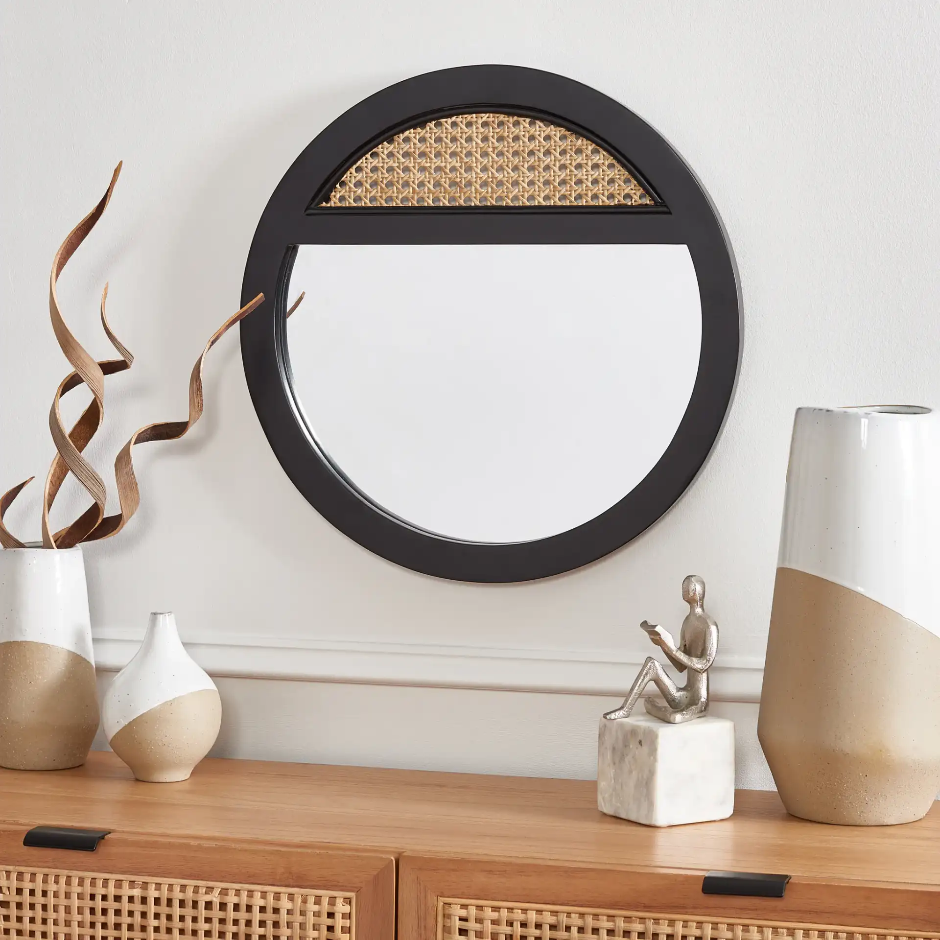 Padma 17.5-Inch Mirror in Black / Natural in a styled room