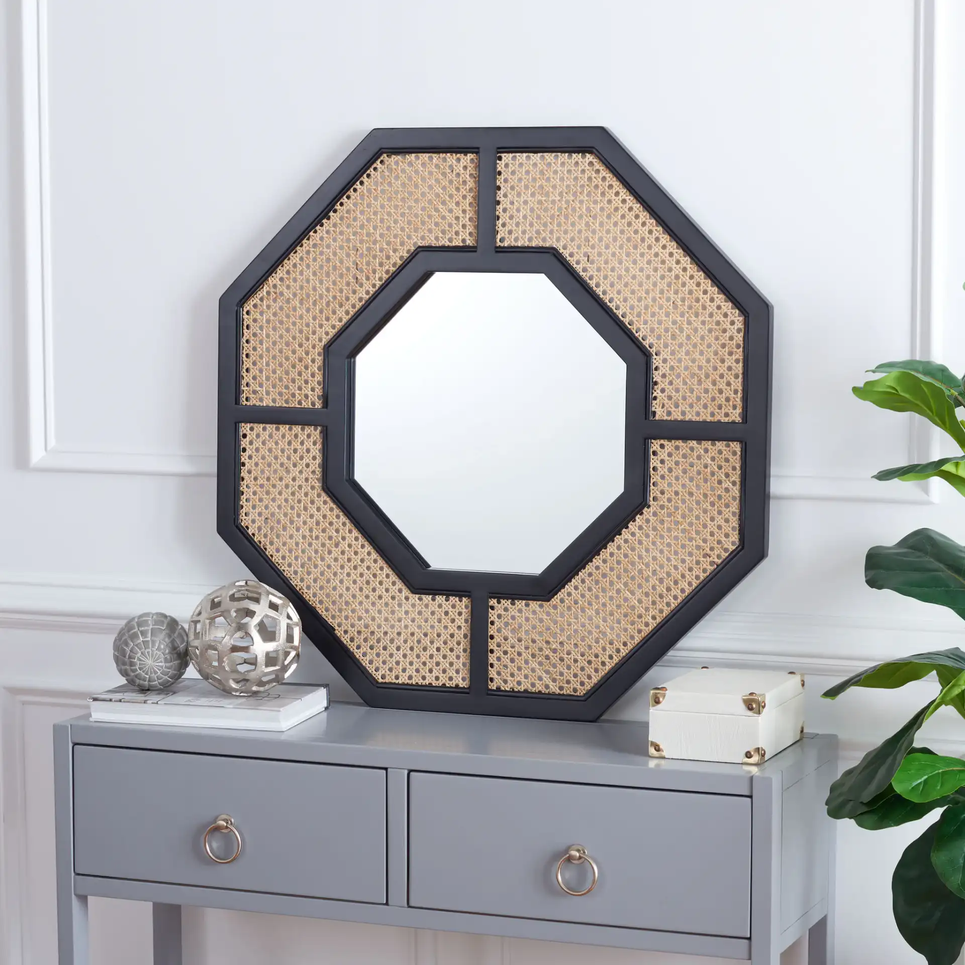 Jarvie 30.4" Mirror in Black / Natural in a styled room