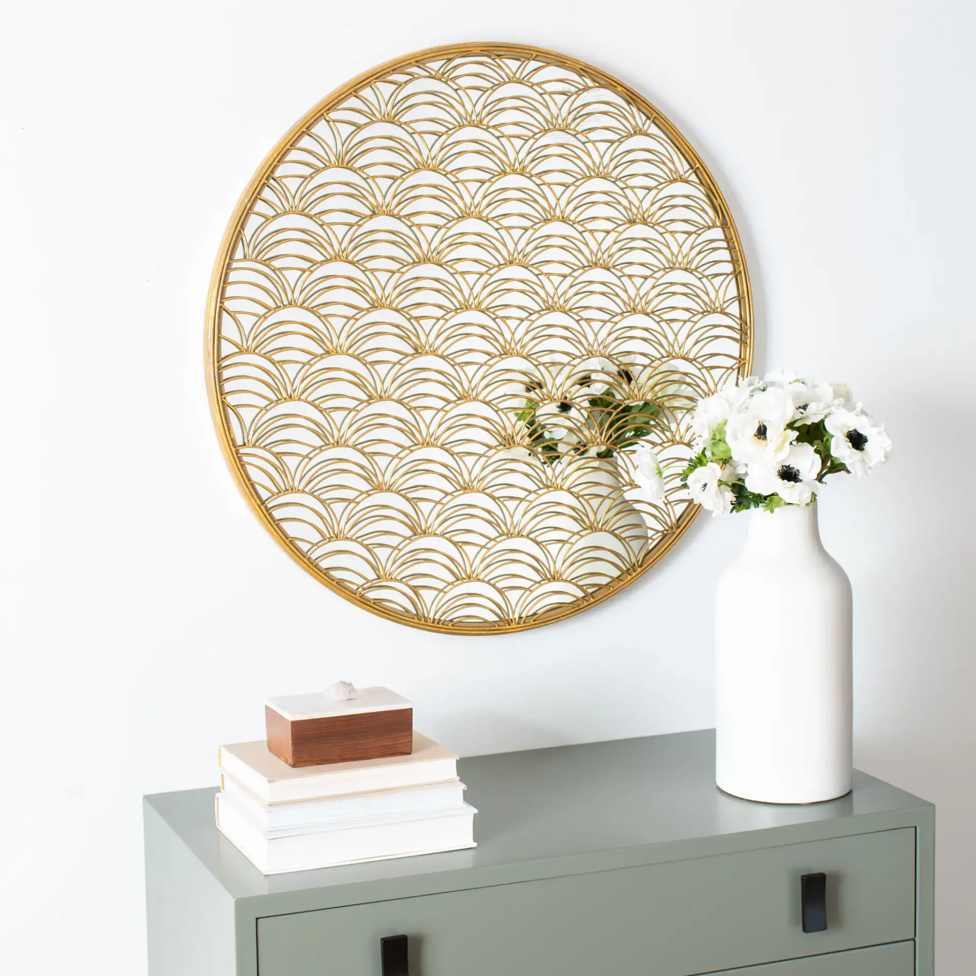 Chanti Mirror in Gold Foil in a styled room
