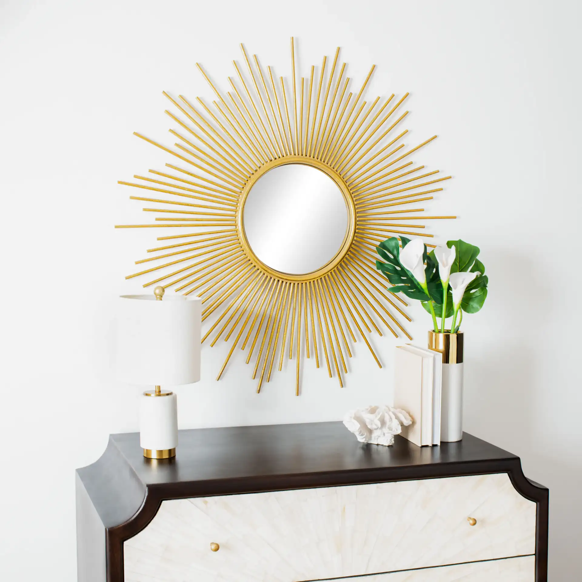 Vila Mirror in Gold Foil in a styled room