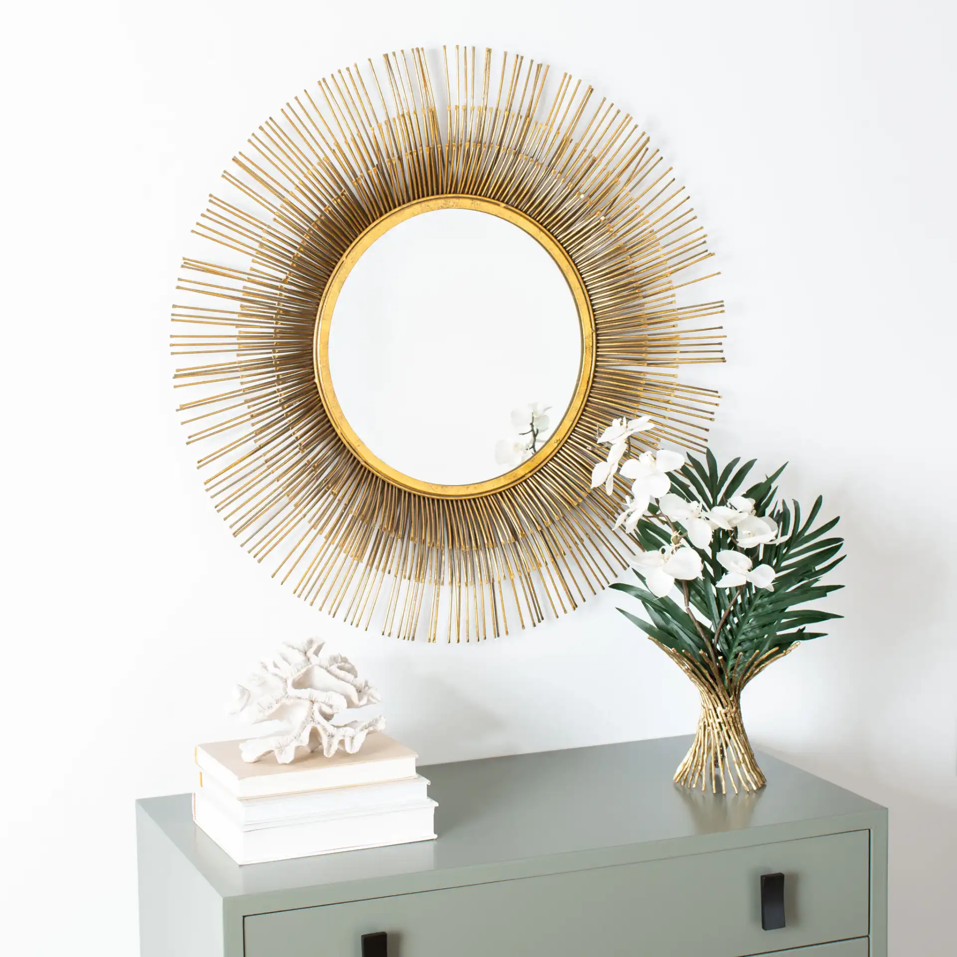 Weslon Mirror in Gold in a styled room