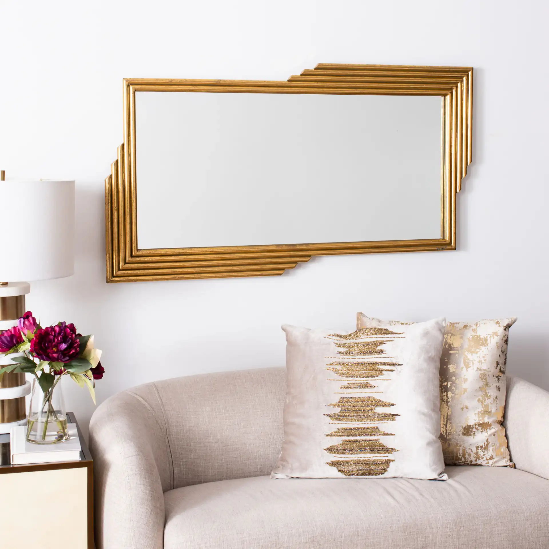 Trenla Mirror in Gold Foil in a styled room