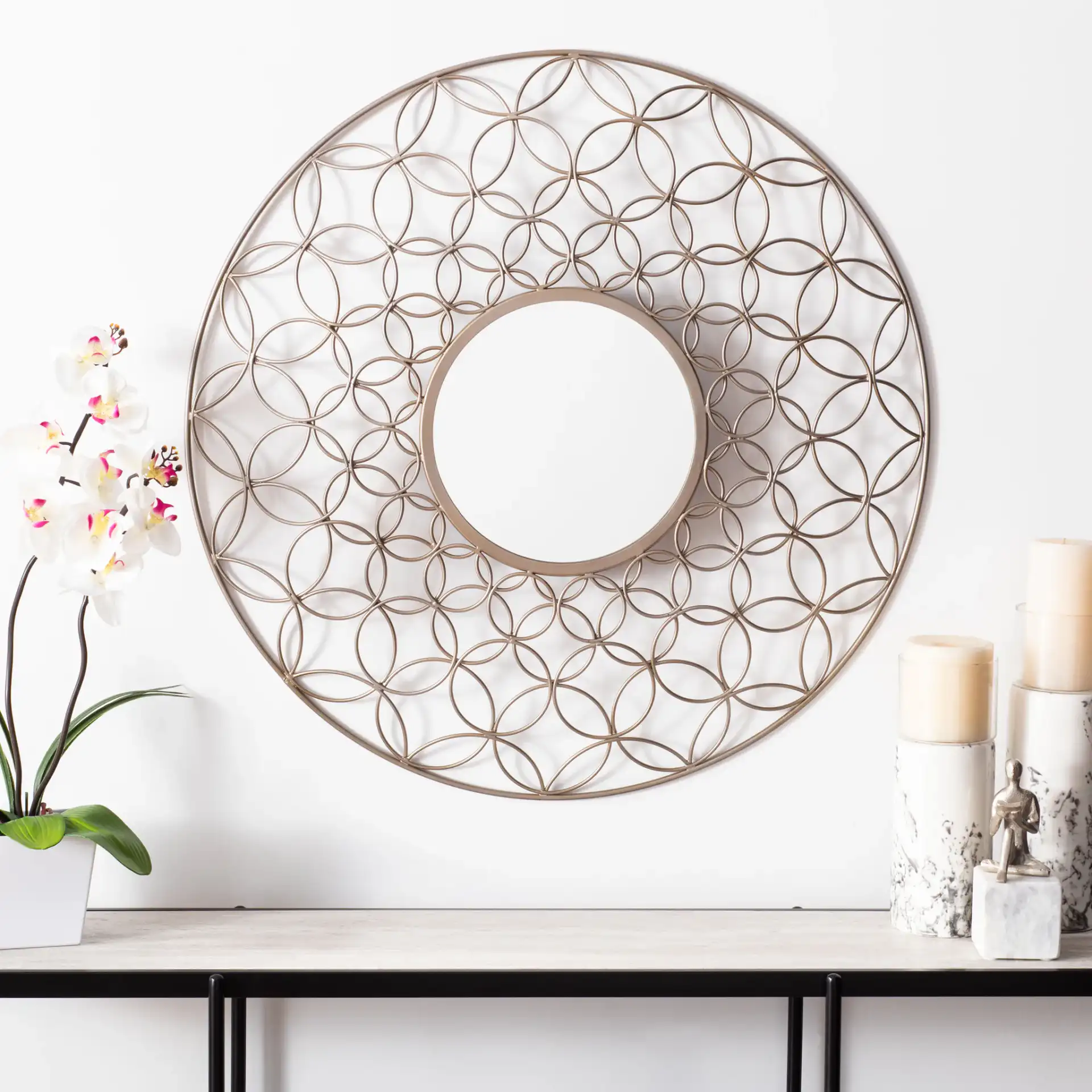 Trinda Mirror in Champagne in a styled room