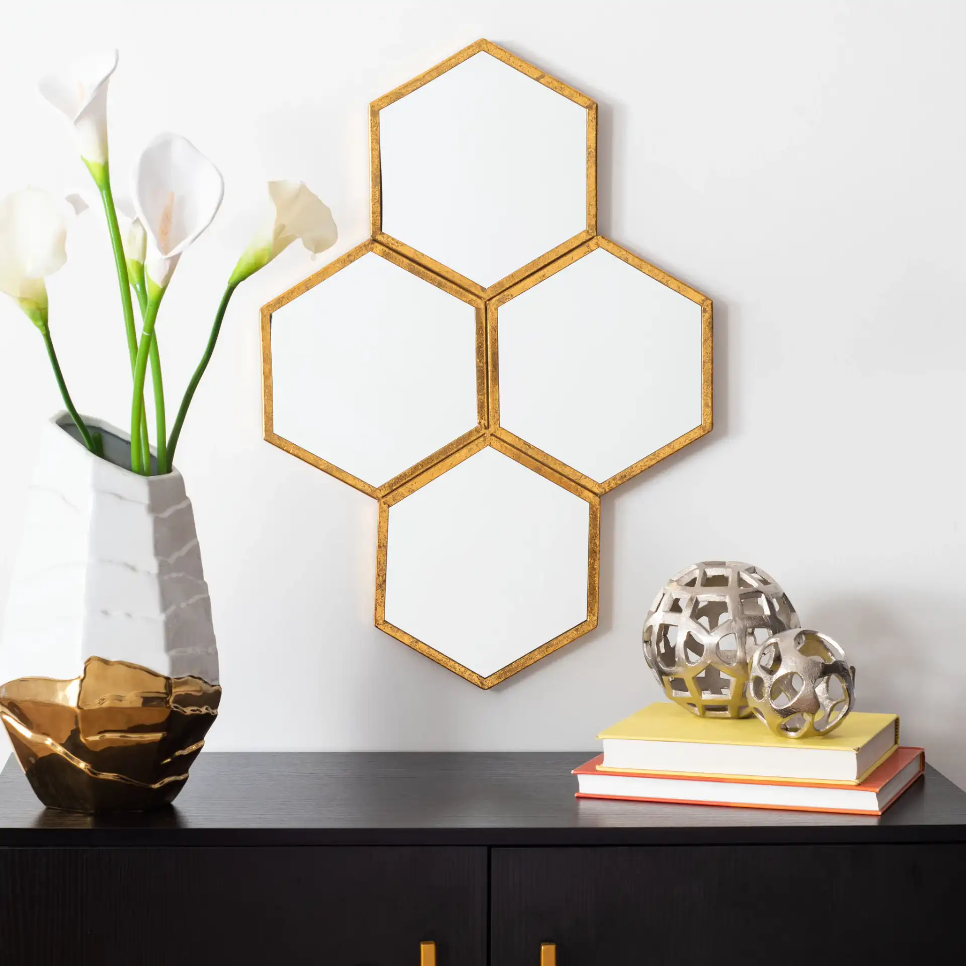 Galen Mirror in Gold Foil in a styled room