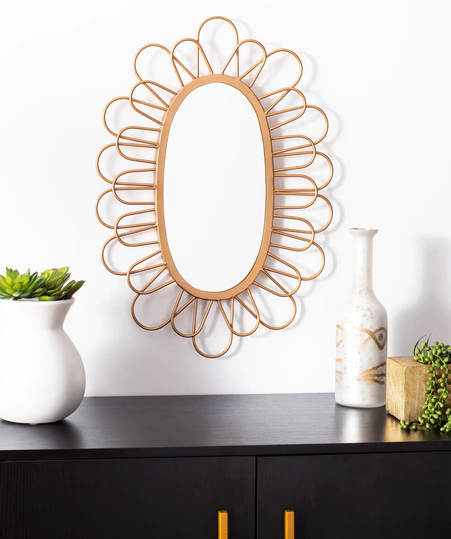Rime Mirror in Gold in a styled room
