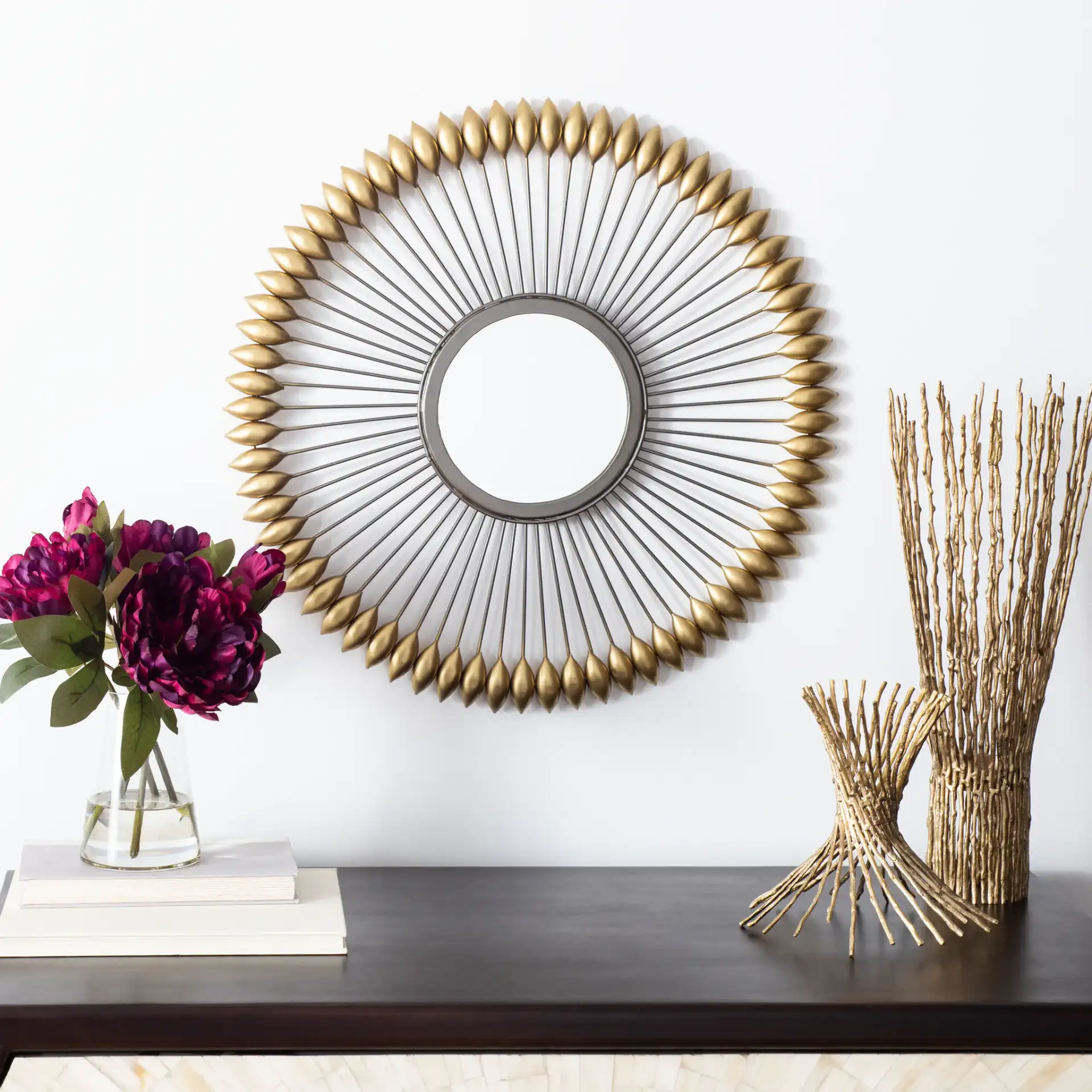 Rulan Mirror in Zinc / Gold in a styled room