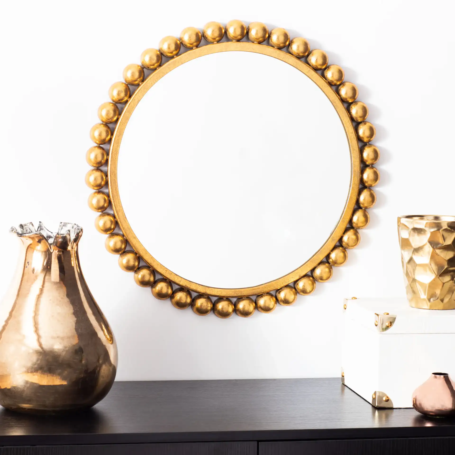 Genna Mirror in Gold Foil in a styled room