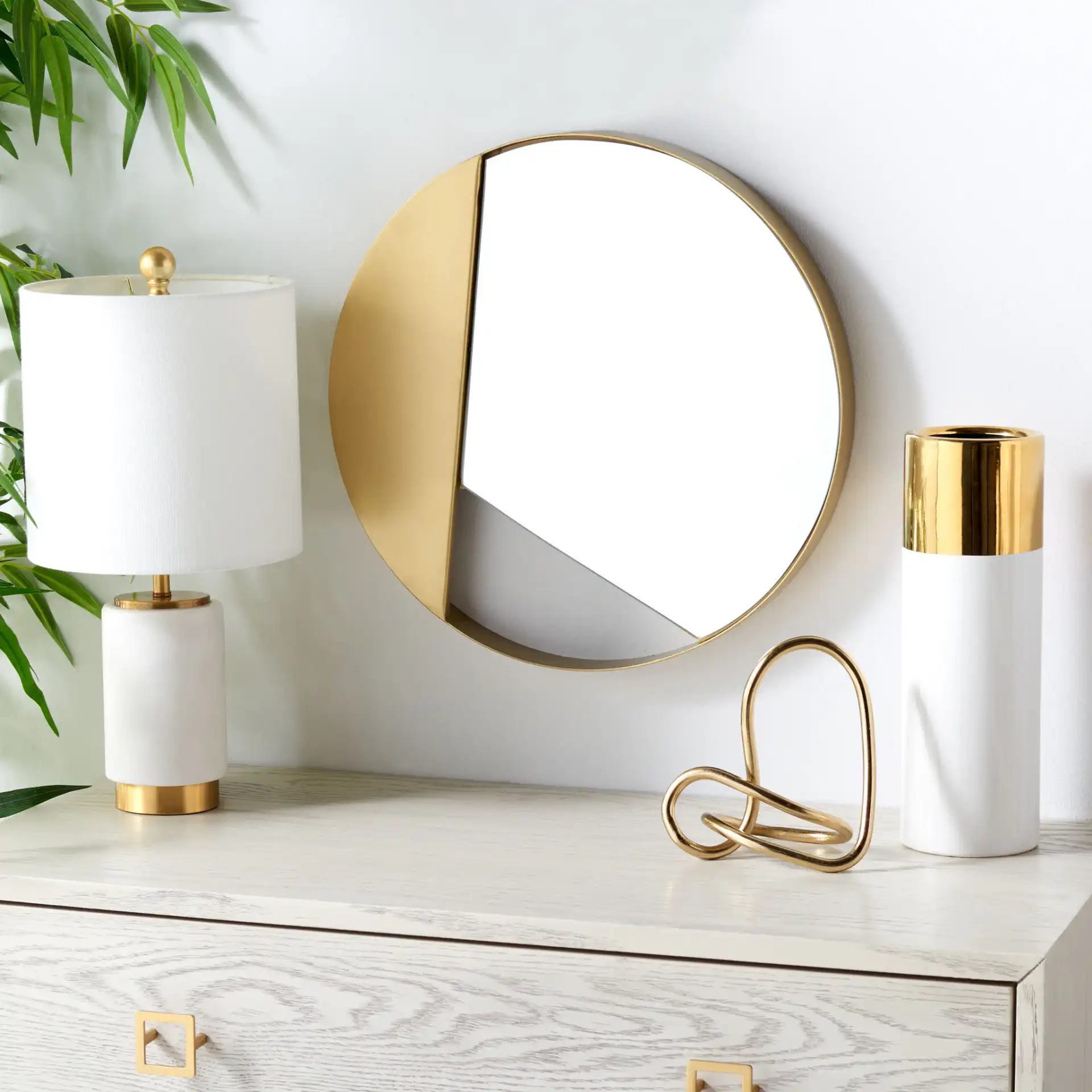 Bryley 16-Inch Mirror in Brushed Brass in a styled room
