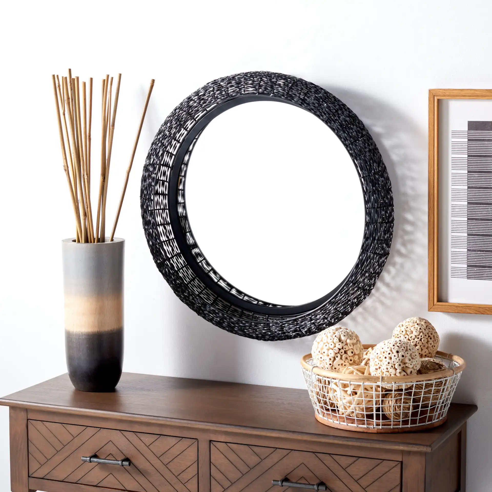 Iona Mirror in Black Matte in a styled room